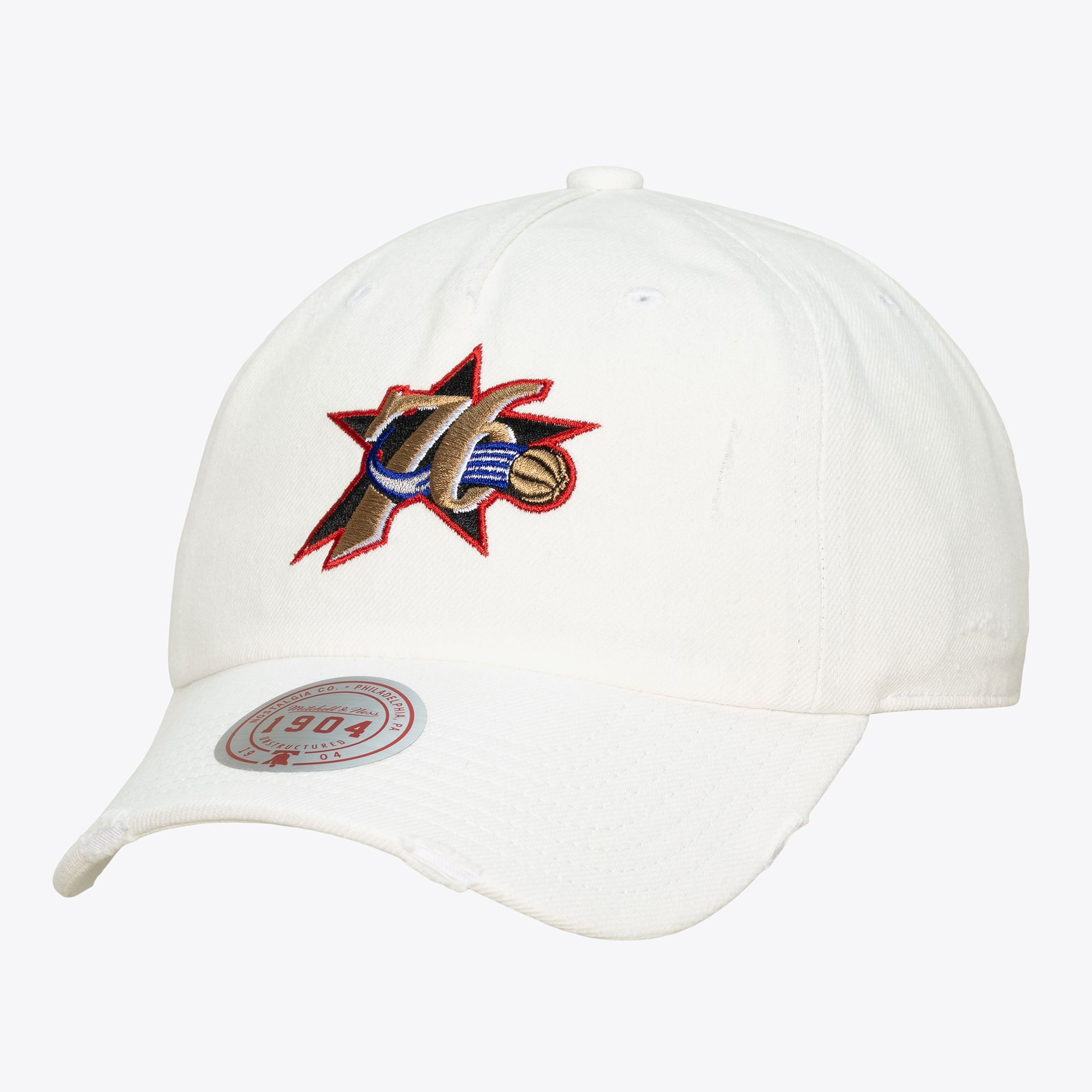 Philadelphia 76ers White Hardwood Classics 1904 Adjustable Dad Hat