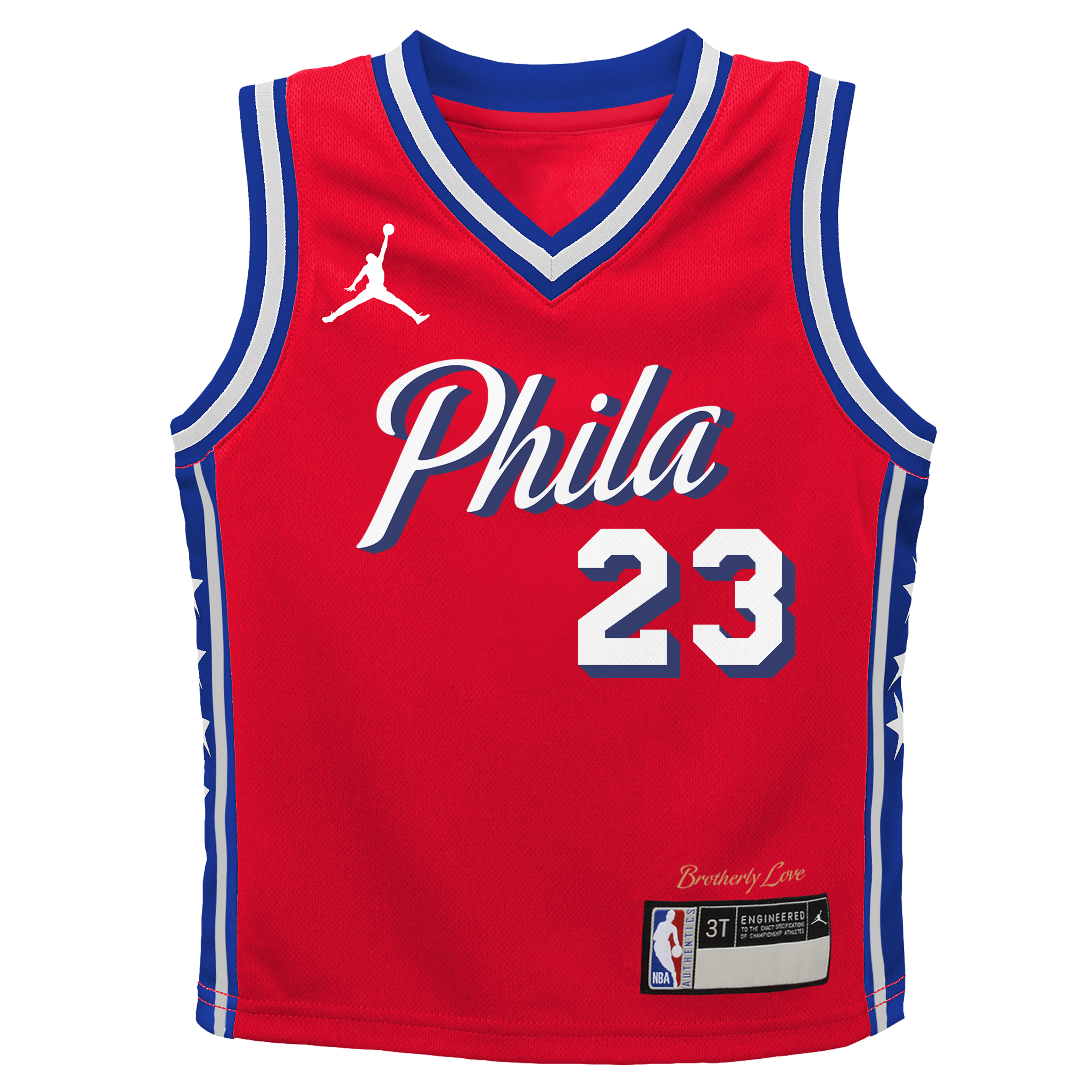 Maillot Swingman Jordan Brand LeBron James rouge Philadelphia 76ers pour enfants d'âge préscolaire - Édition Statement