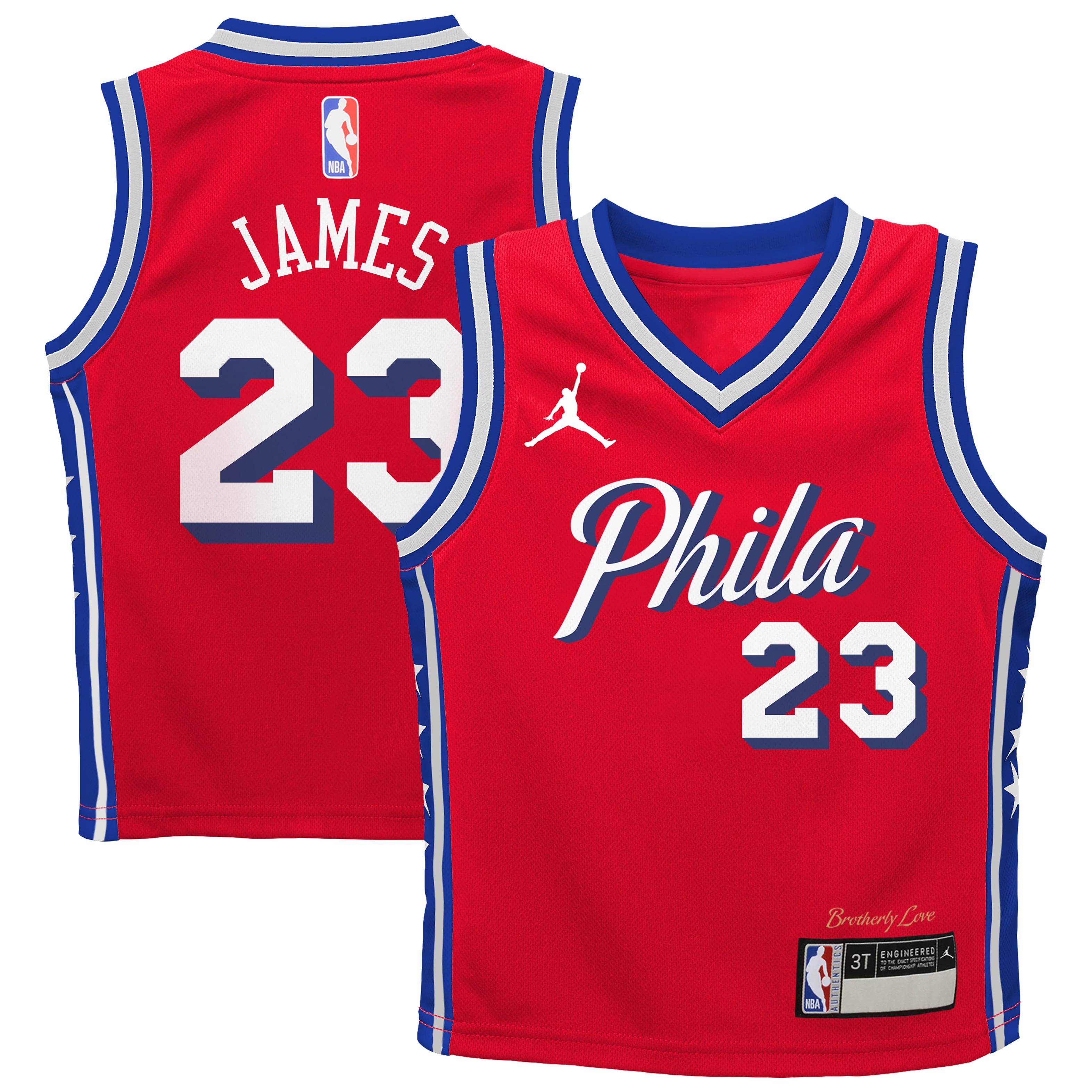 Maillot Swingman Jordan Brand LeBron James rouge Philadelphia 76ers pour enfants d'âge préscolaire - Édition Statement