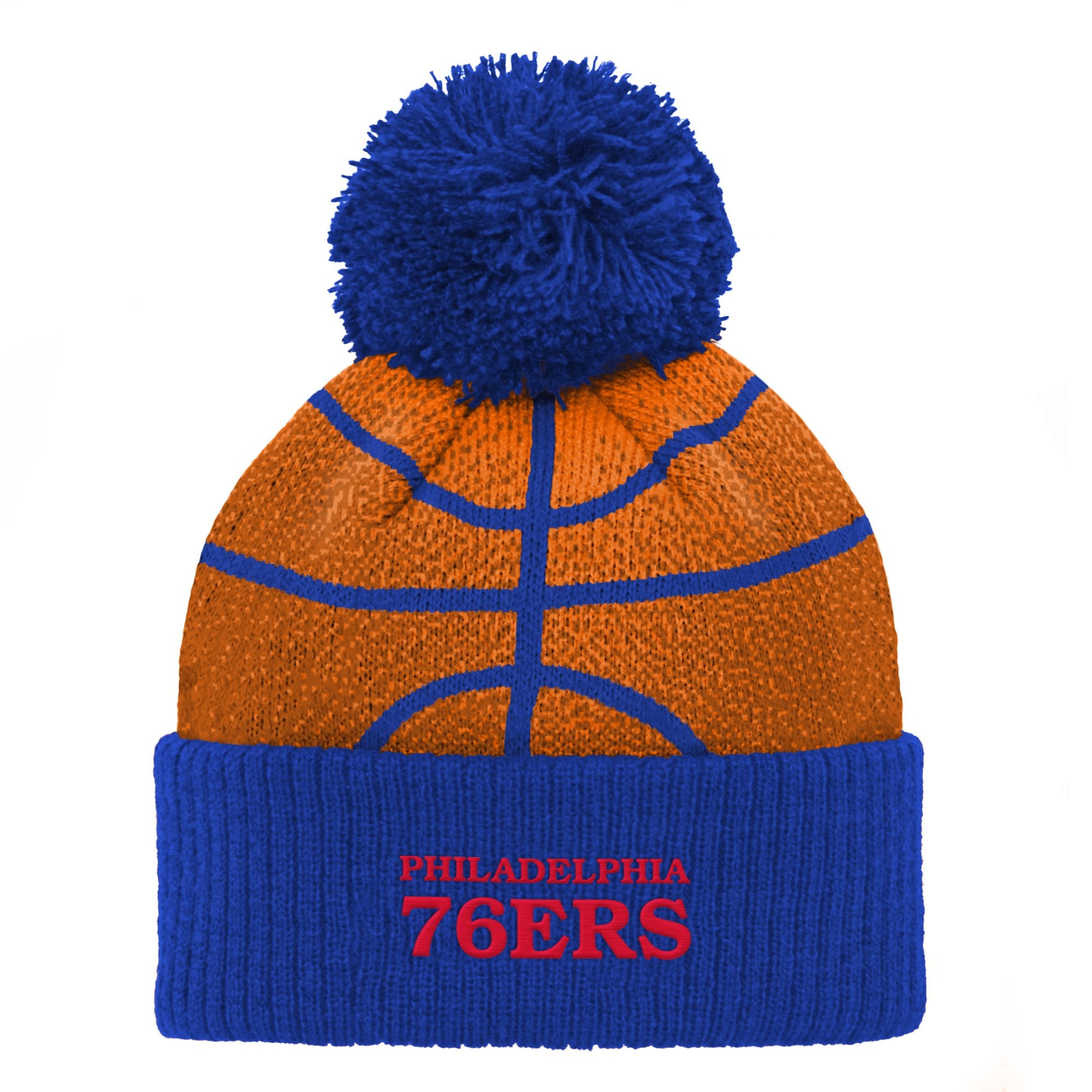Bonnet en tricot à revers et pompon bleu préscolaire des Philadelphia 76ers