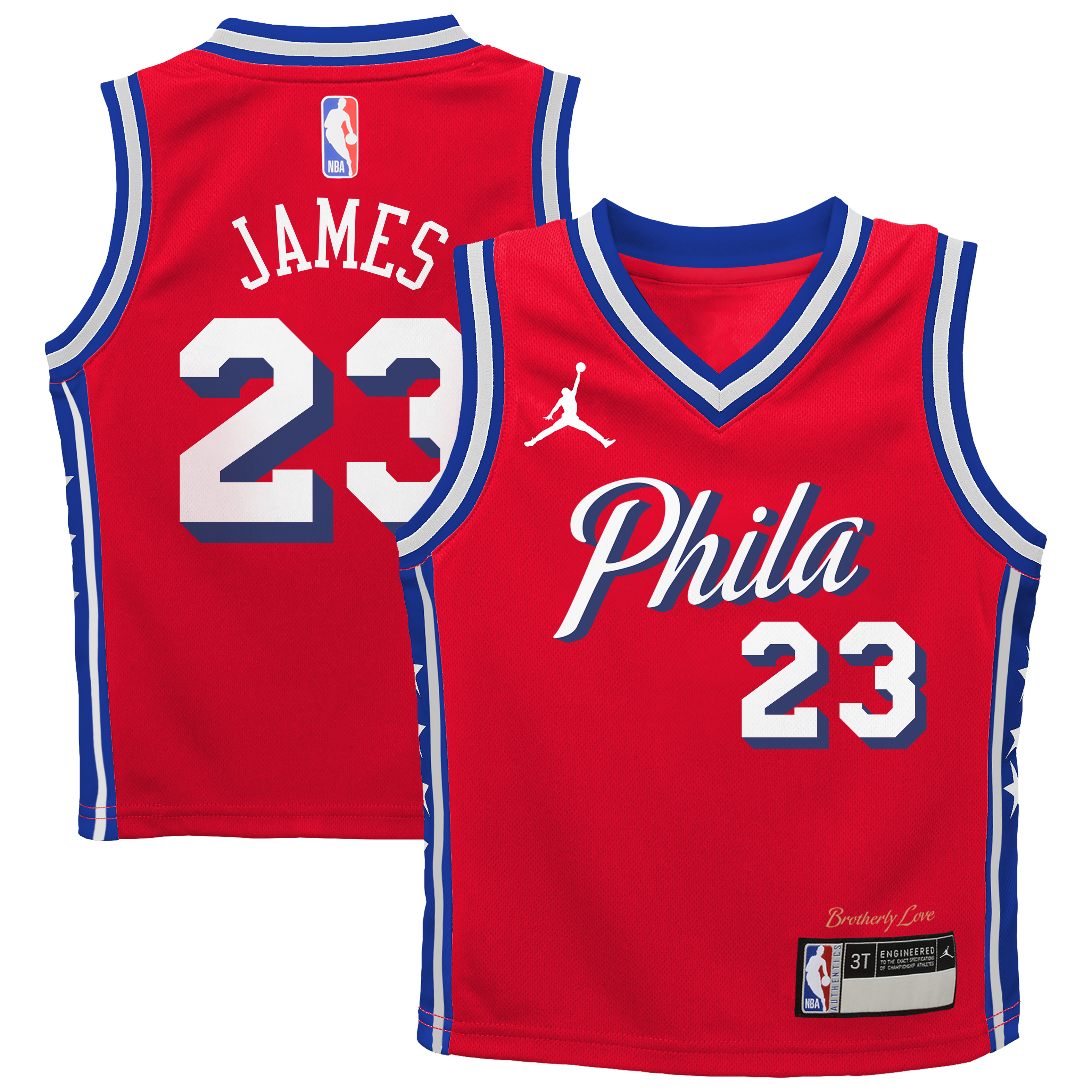 Maillot Swingman Jordan Brand LeBron James rouge Philadelphia 76ers pour tout-petit - Édition Statement