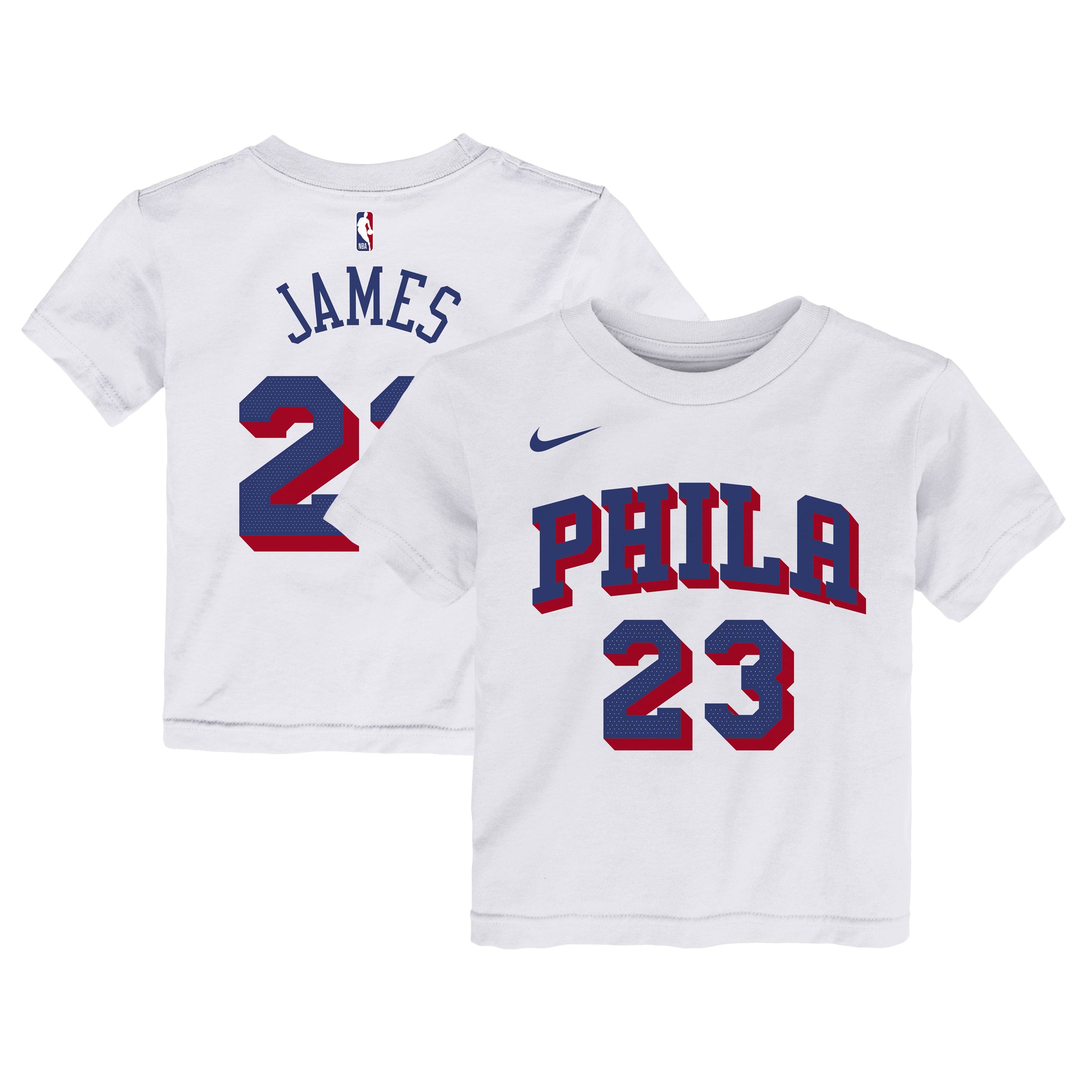 T-shirt Nike LeBron James blanc pour enfant, avec nom et numéro de l'association Philadelphia 76ers