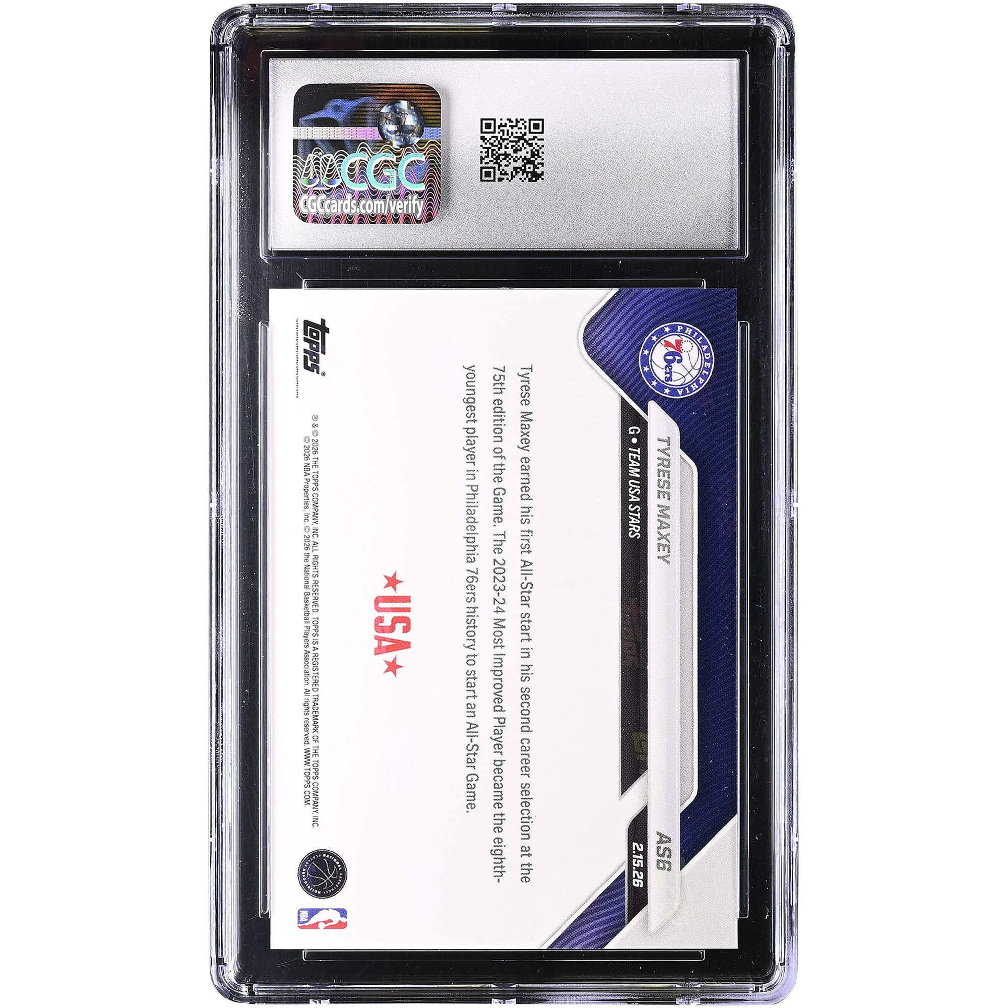 Tyrese Maxey Philadelphia 76ers 2025-26 Topps Now All-Star Game #AS6 CGC Authenticated Card
