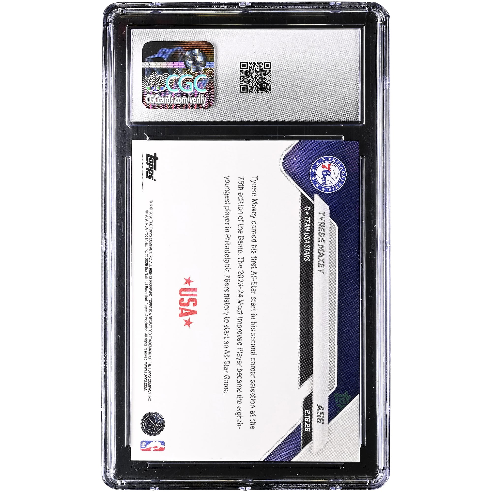 Carte Tyrese Maxey Philadelphia 76ers 2025-26 Topps Now All-Star Game #AS6 authentifiée CGC 9.5