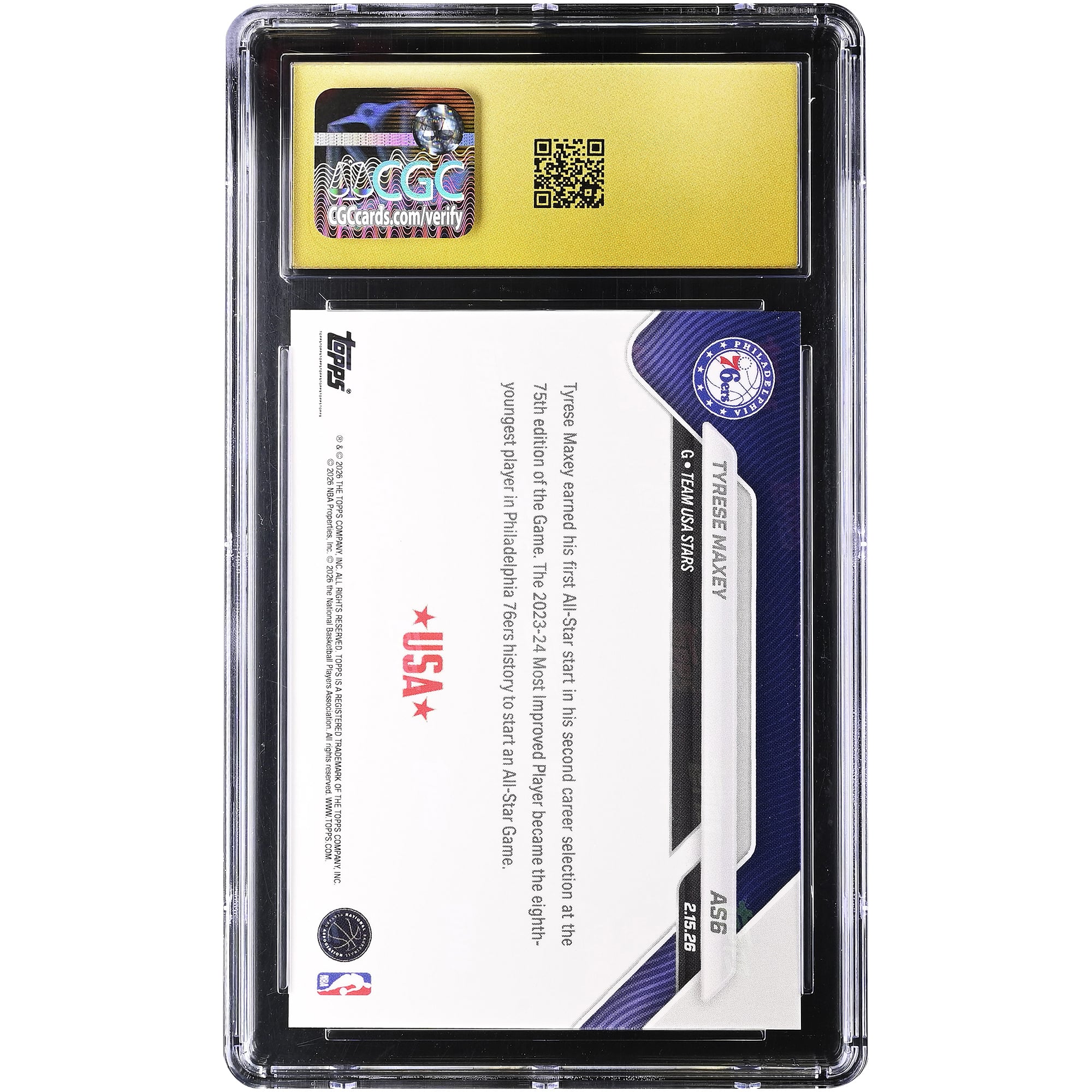 Tyrese Maxey Philadelphia 76ers 2025-26 Topps Now All-Star Game #AS6 CGC Authenticated PRISTINE 10 Card