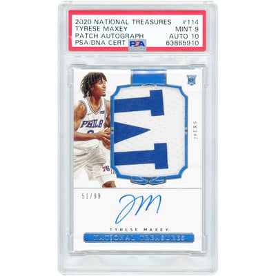 Tyrese Maxey Philadelphia 76ers Autographed 2020-21 Panini National Treasures Dual-Color RPA #114 #51/99 PSA Authenticated 9/10 Rookie Card