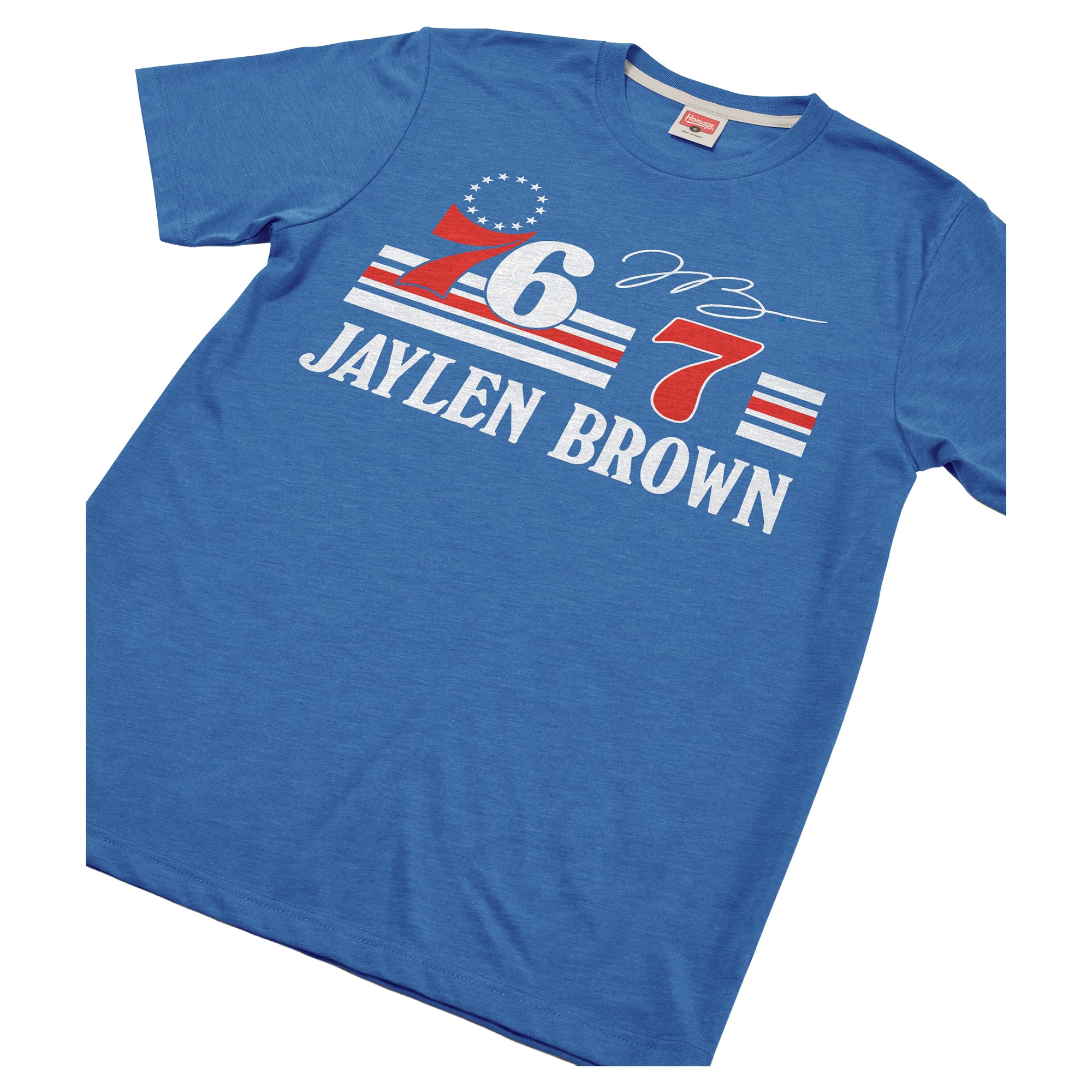 T-shirt unisexe hommage à Jaylen Brown, maillot signature des Philadelphia 76ers, mélange de trois matières