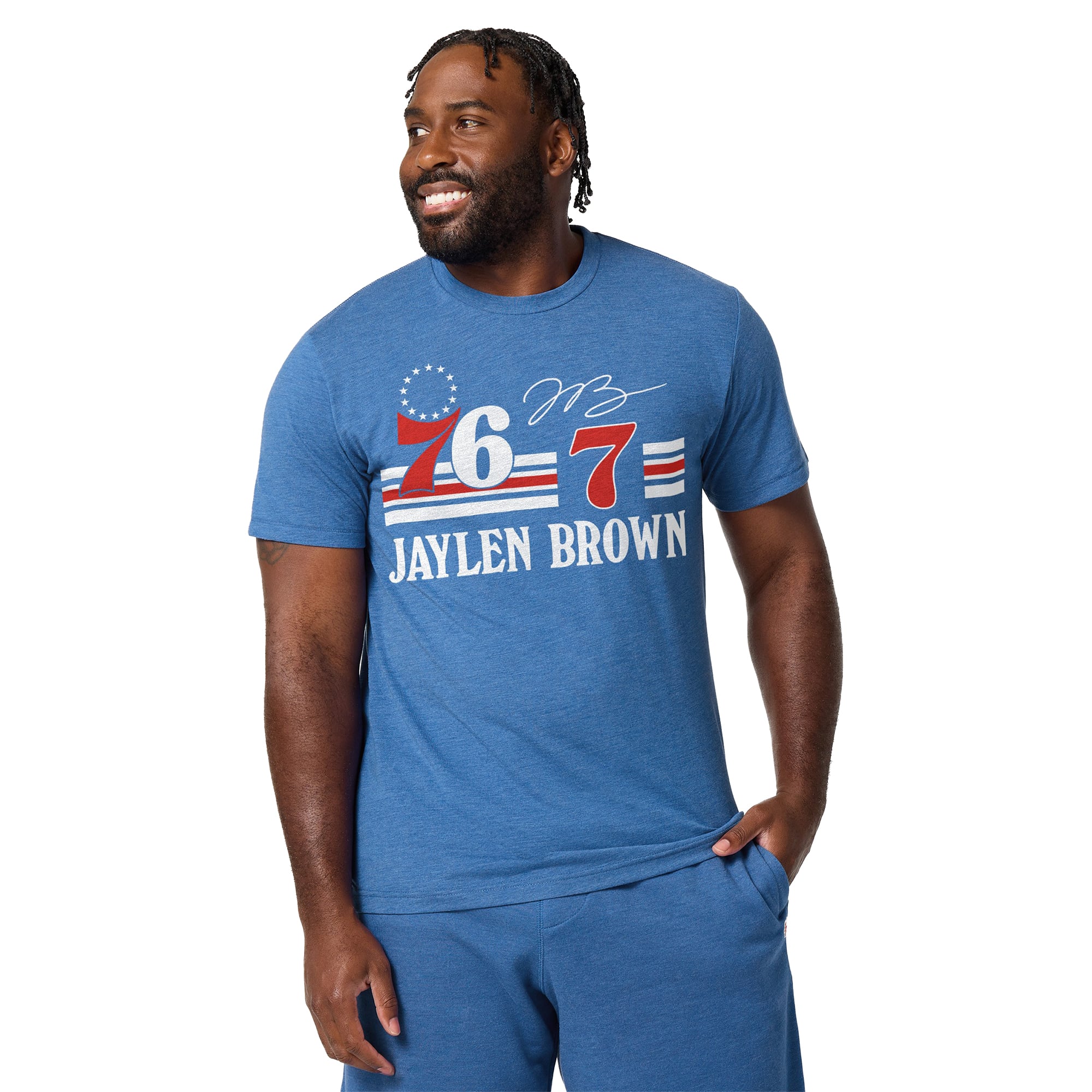 T-shirt unisexe hommage à Jaylen Brown, maillot signature des Philadelphia 76ers, mélange de trois matières