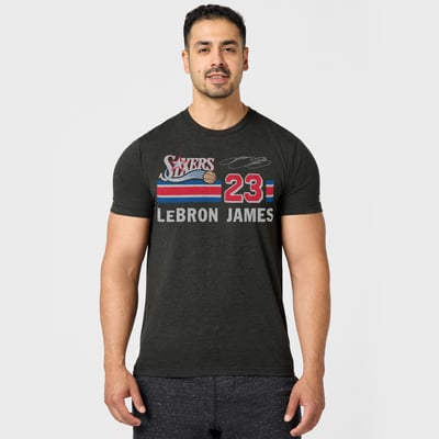 LeBron James Philadelphia 76ers Homage Unisex Retro Signature Tri-Blend T-Shirt - Charcoal