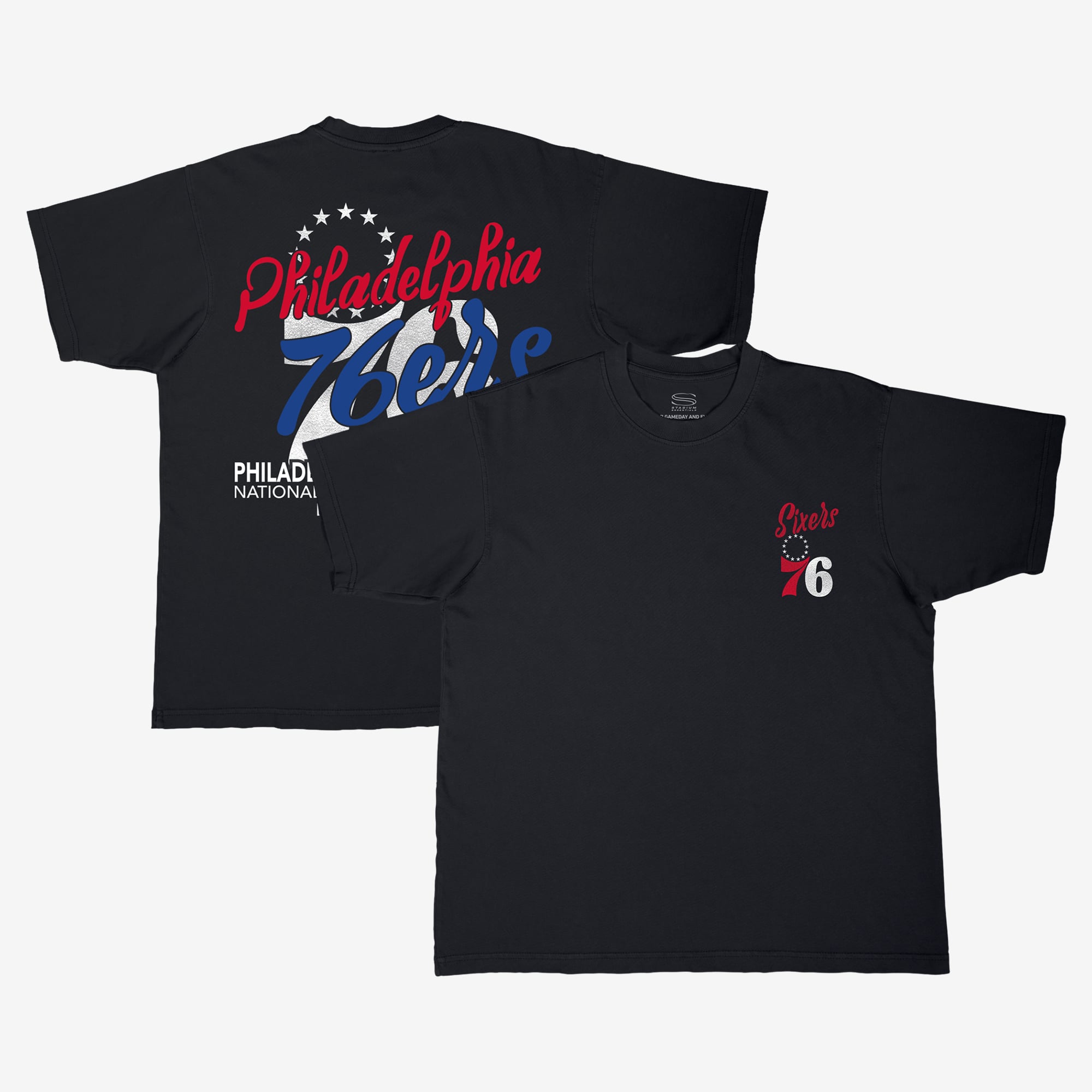 Unisex Stadium Essentials  Black Philadelphia 76ers Wallscript Urban T-Shirt