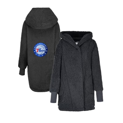 The Best Lounger in the World By Jill Martin Philadelphia 76ers Unisex Black Oversized Open-Front Hoodie Sweater