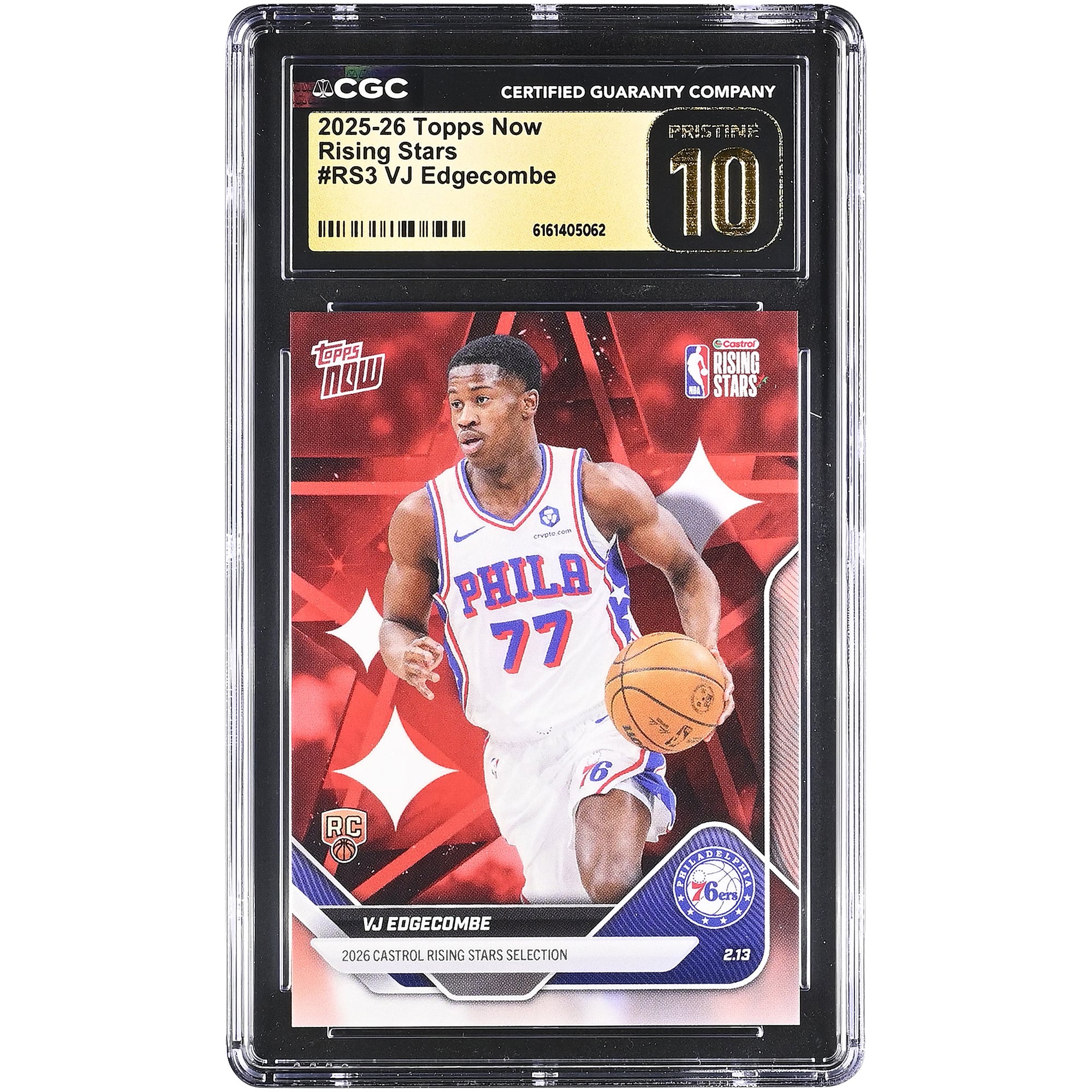 VJ Edgecombe Philadelphia 76ers 2025-26 Topps Now Rising Stars #RS3 CGC Authenticated PRISTINE 10 Rookie Card