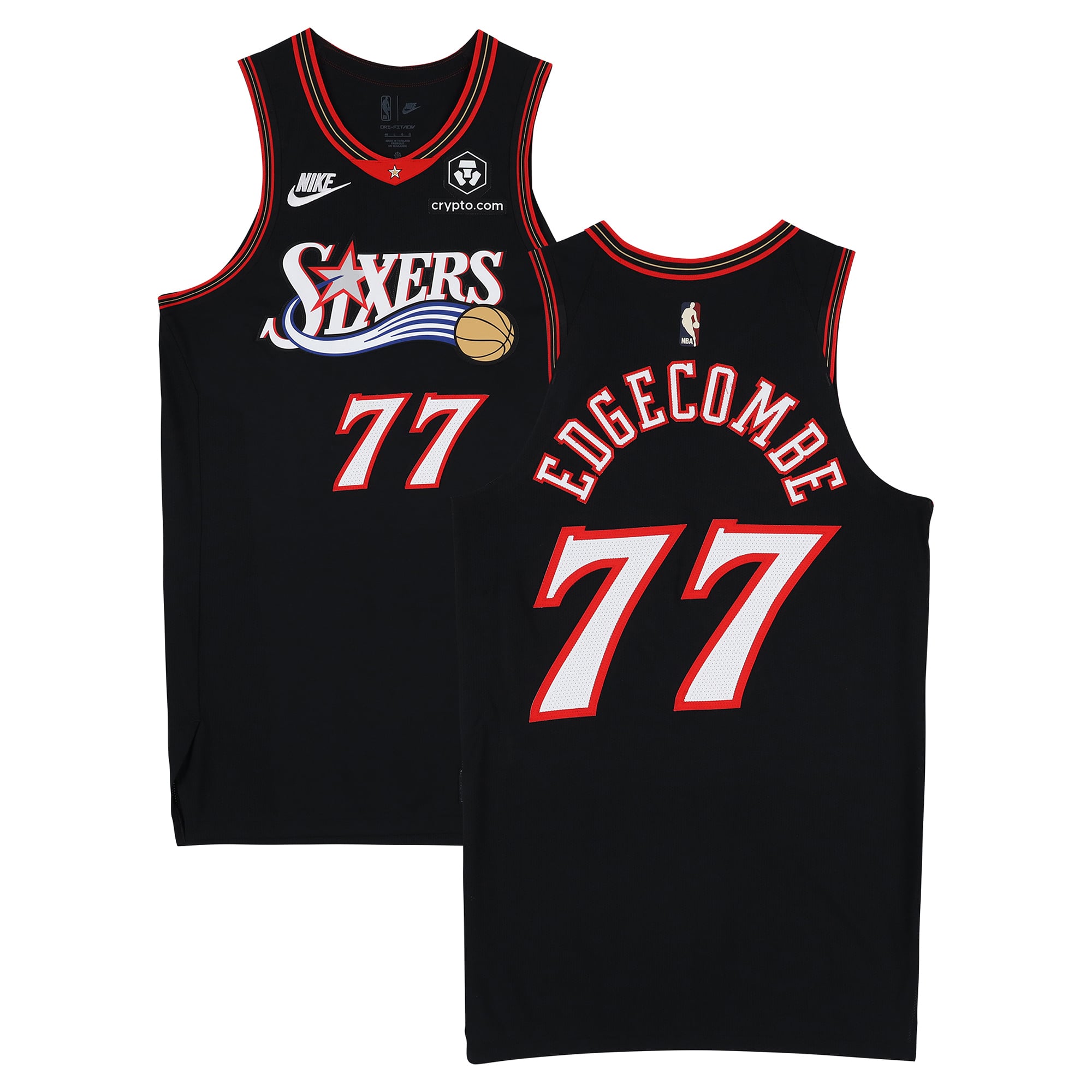 Maillot Hardwood Classic noir porté par VJ Edgecombe (Philadelphia 76ers) lors du match contre les Milwaukee Bucks le 12 avril 2026 - Taille 46+4