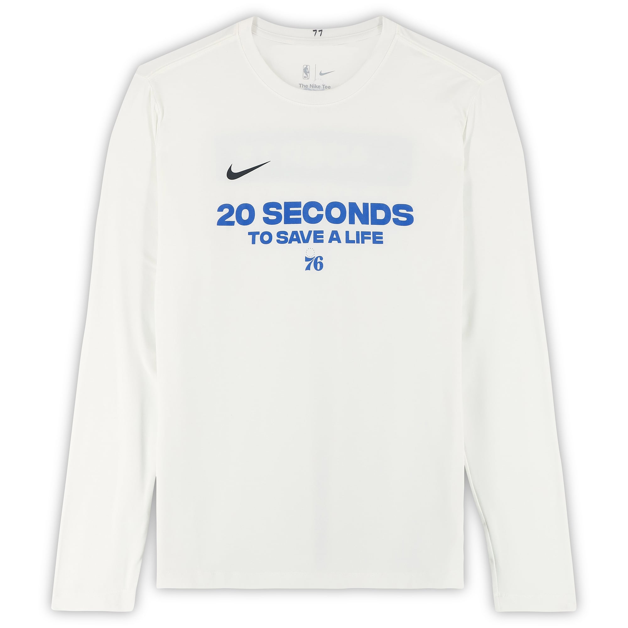 Maillot blanc à manches longues Nike porté par VJ Edgecombe (Philadelphia 76ers) lors de la saison NBA 2025-2026 - Taille L