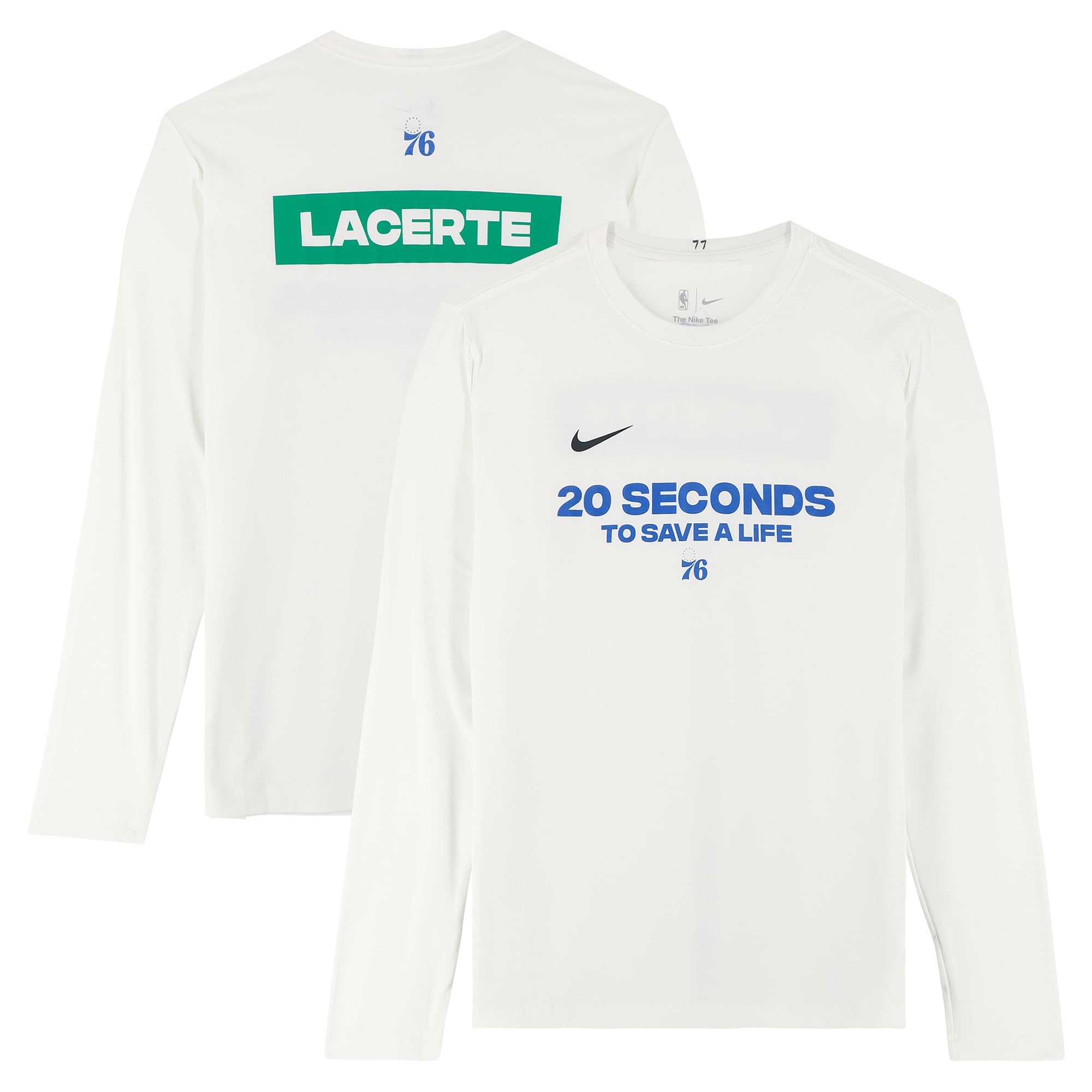Maillot blanc à manches longues Nike porté par VJ Edgecombe (Philadelphia 76ers) lors de la saison NBA 2025-2026 - Taille L