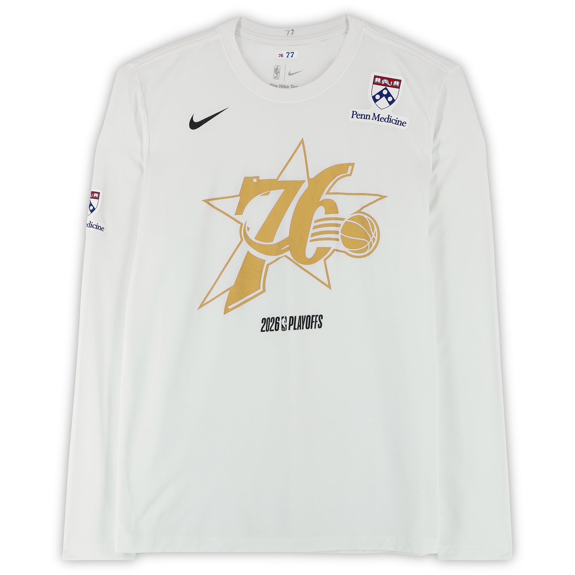 VJ Edgecombe Philadelphia 76ers Player-Issued White Nike Long Sleeve Shirt from the 2026 NBA Playoffs - Size L