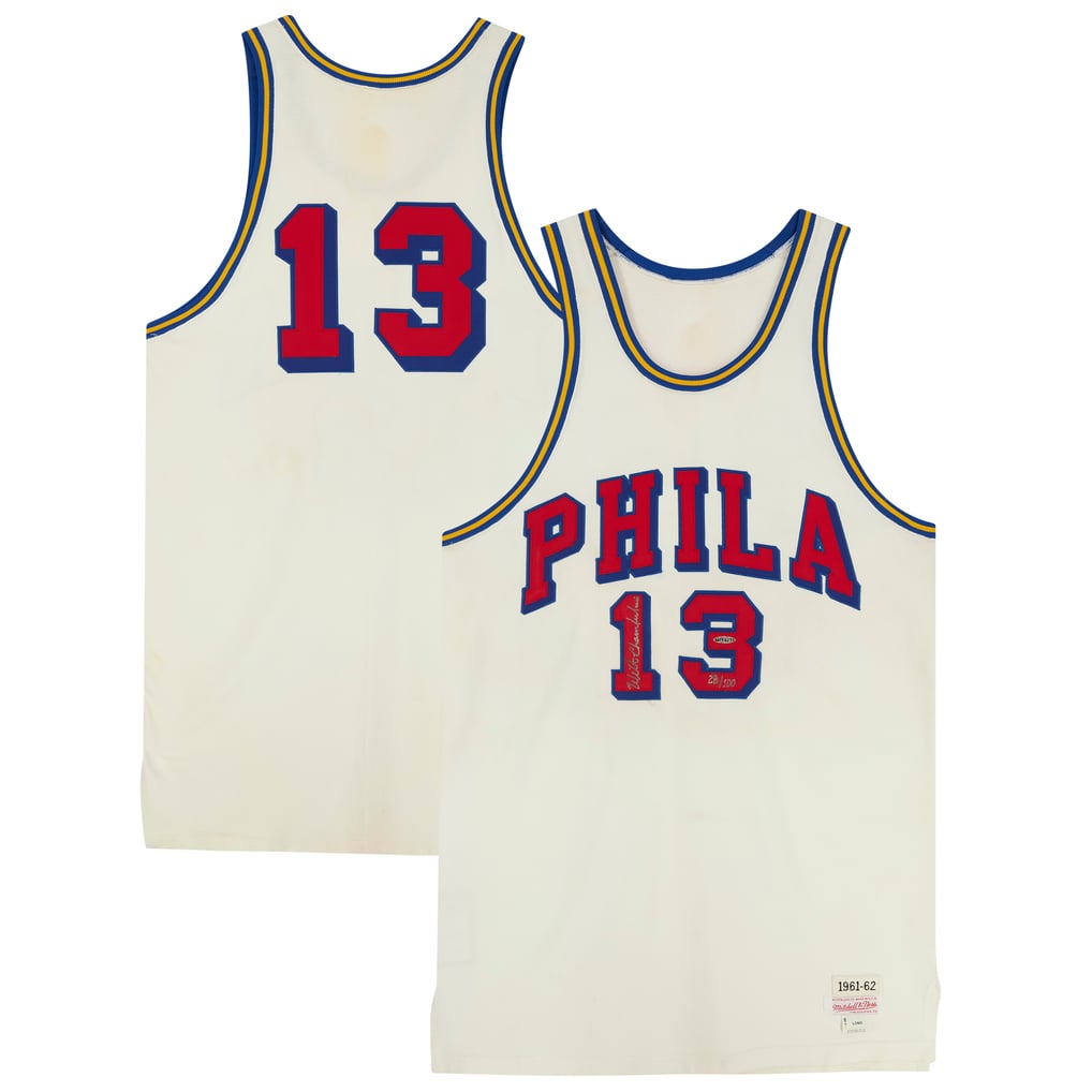 Wilt Chamberlain Philadelphia 76ers Autographed White Mitchell