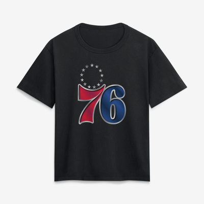 Philadelphia 76ers Women's Metallic Mascot T-Shirt - Black