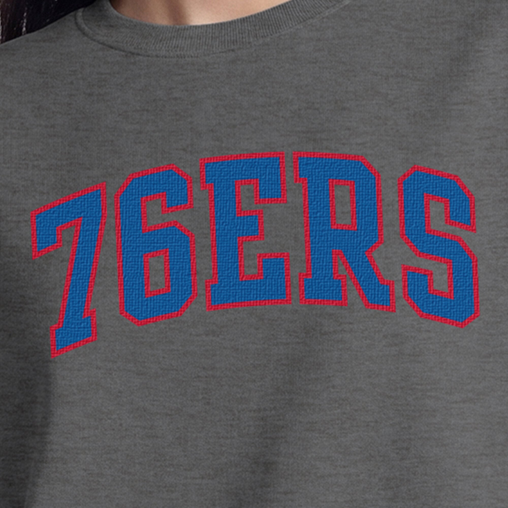 Women's Champion  Heather Gray Philadelphia 76ers Contrast Crewneck Sweatshirt