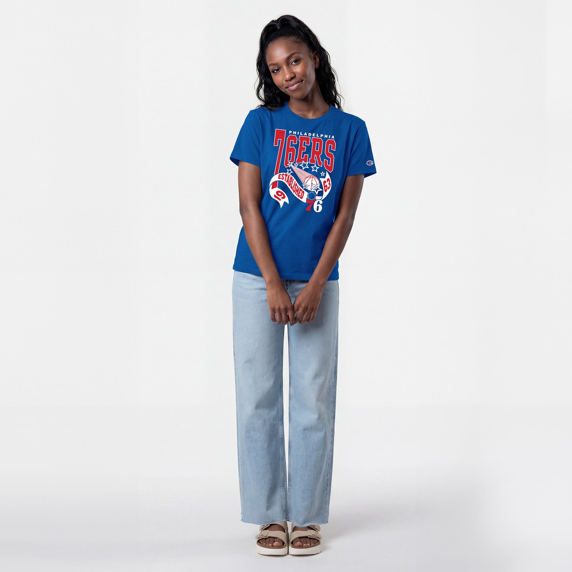 T-shirt à bannière Royal Philadelphia 76ers pour femmes, championnes