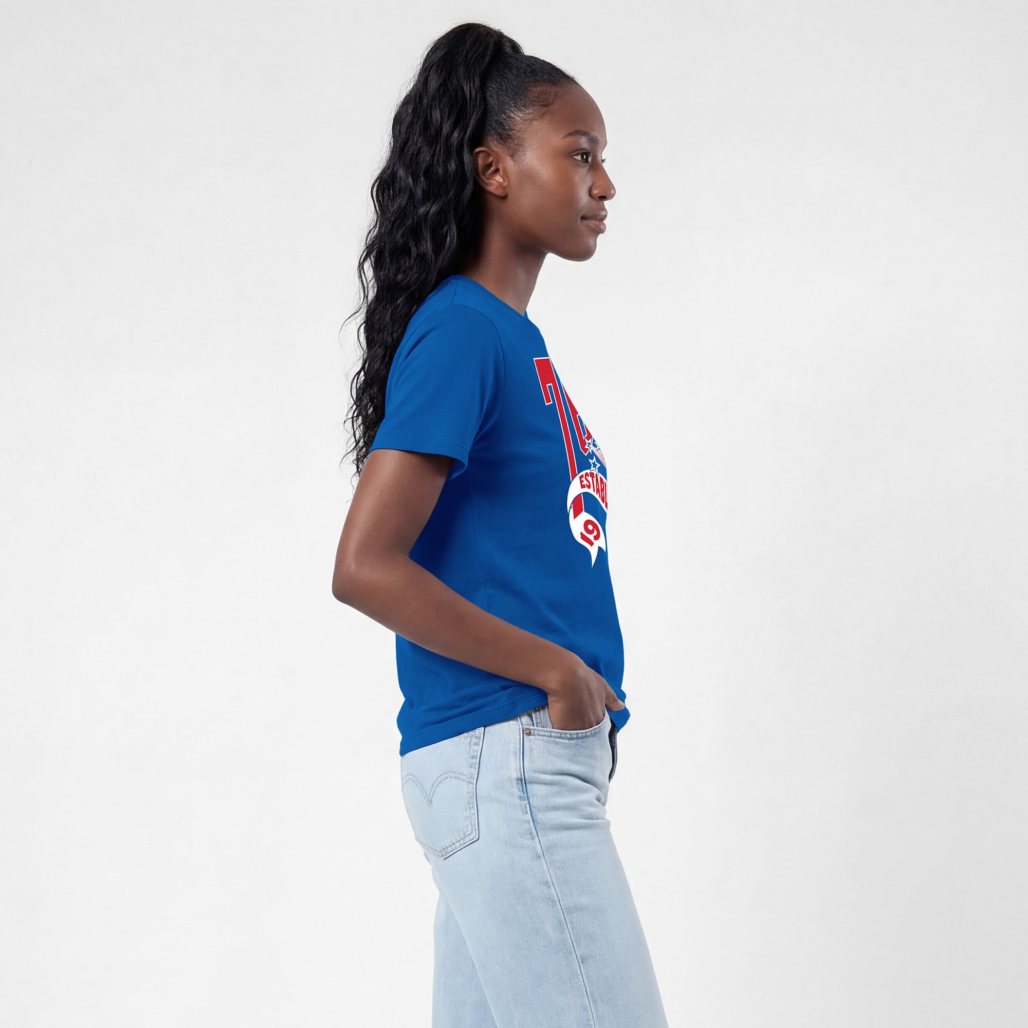 T-shirt à bannière Royal Philadelphia 76ers pour femmes, championnes