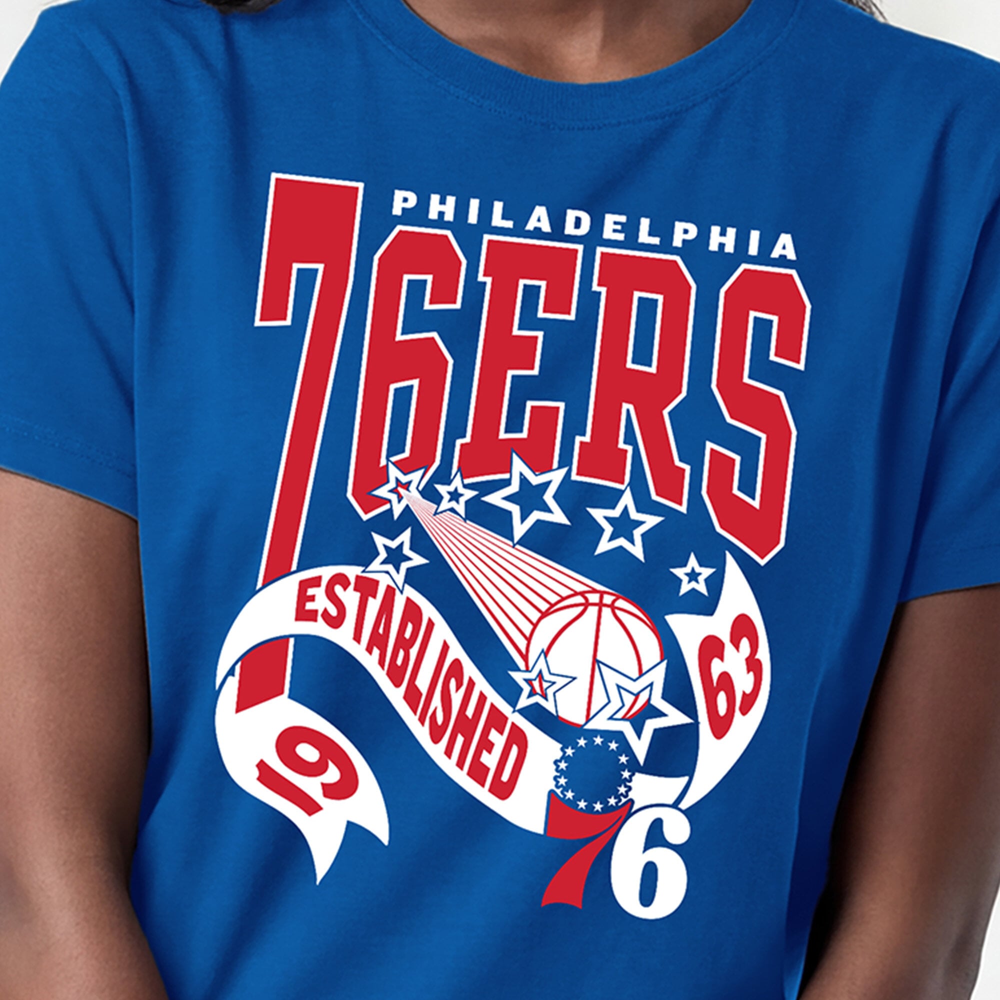 T-shirt à bannière Royal Philadelphia 76ers pour femmes, championnes