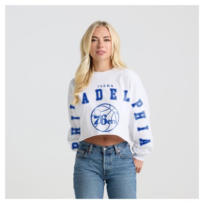 Philadelphia 76ers Fanatics Women's Spirit Jersey Cropped Crew Neck Sweatshirt - White