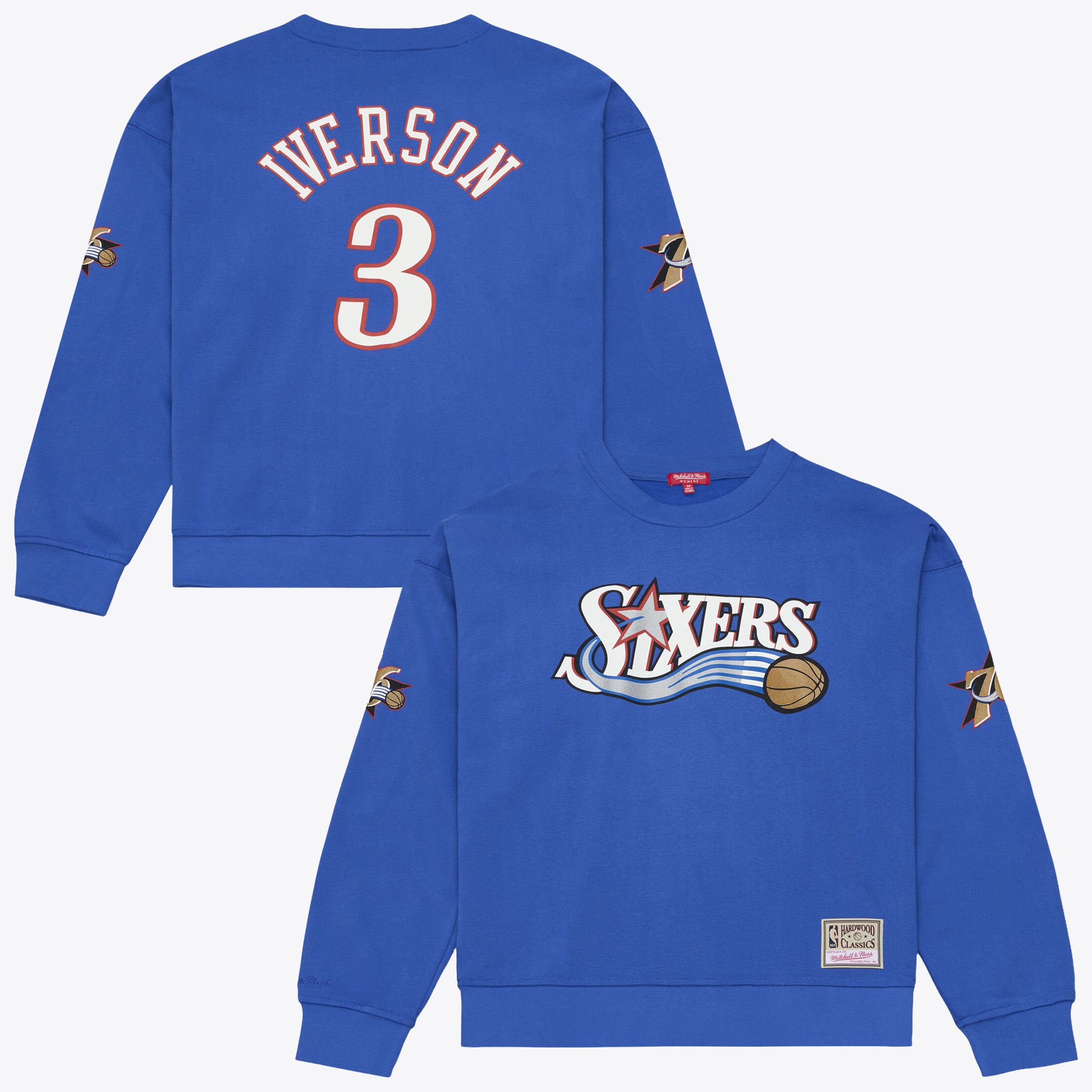Women's Mitchell & Ness Allen Iverson Blue Philadelphia 76ers Name Number Crewneck Sweatshirt