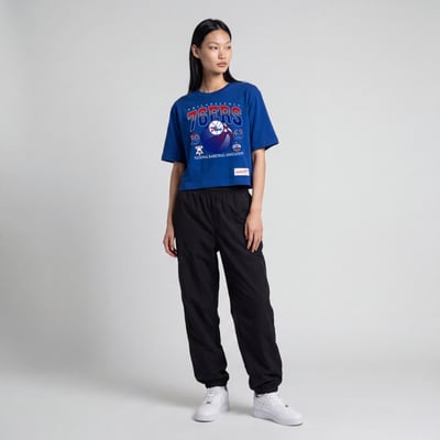  Philadelphia 76ers Mitchell & Ness Women's Street Graphic Boxy Crop T-Shirt - Royal