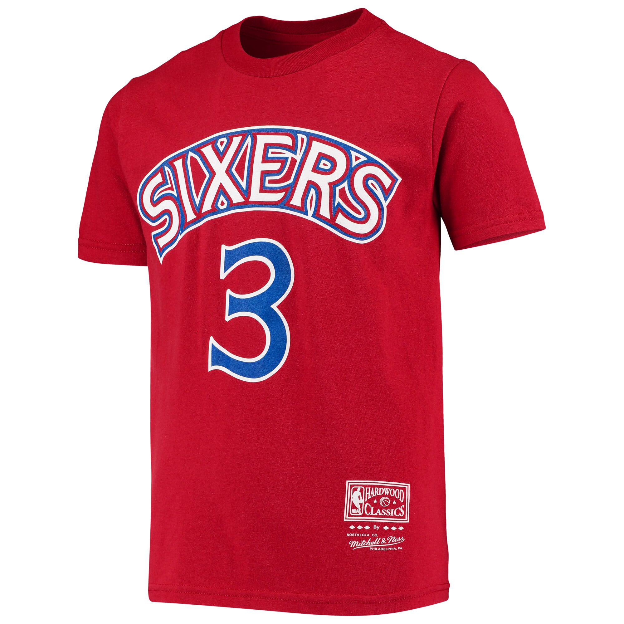 T-shirt Allen Iverson rouge Philadelphia 76ers Hardwood Classics pour jeunes, nom et numéro