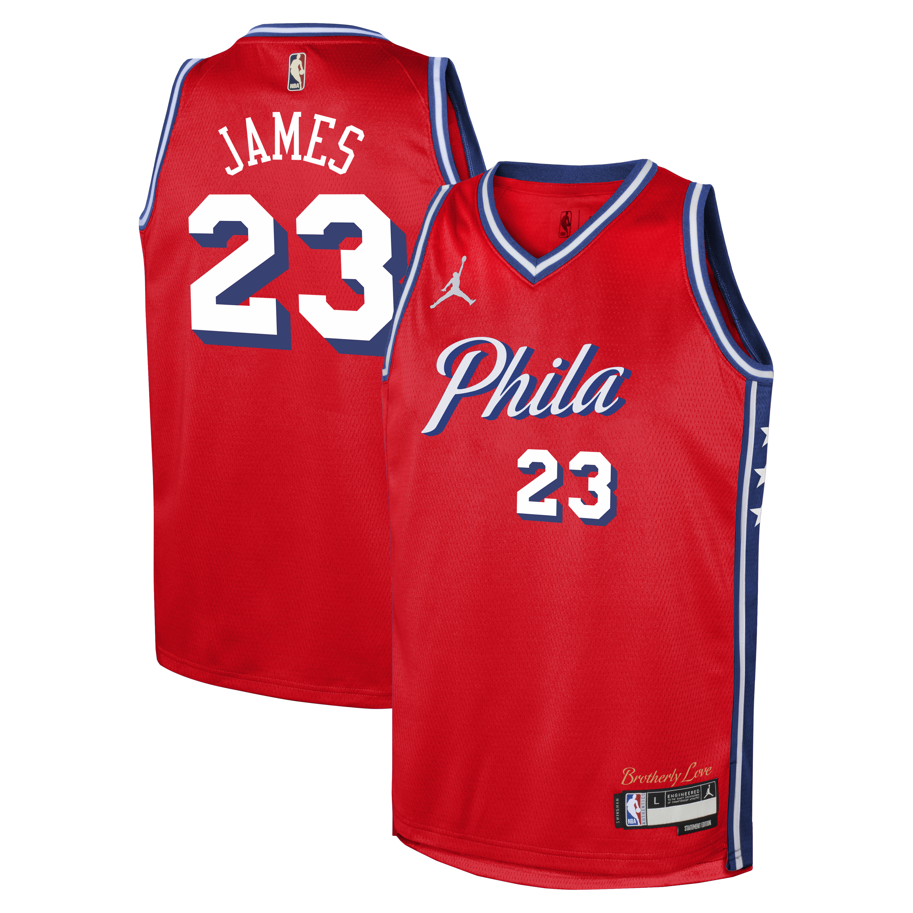 Maillot Swingman Jordan Brand LeBron James rouge Philadelphia 76ers pour enfant - Édition Statement