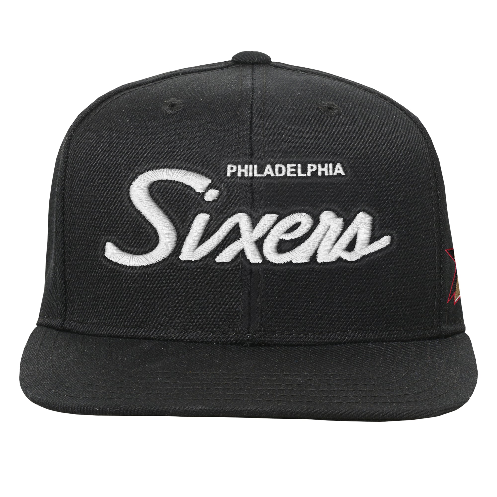 Youth Mitchell & Ness Black Philadelphia 76ers Head Coach Flat Brim Snapback Hat