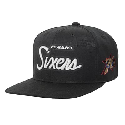 Philadelphia 76ers Mitchell & Ness Youth Head Coach Flat Brim Snapback Hat - Black
