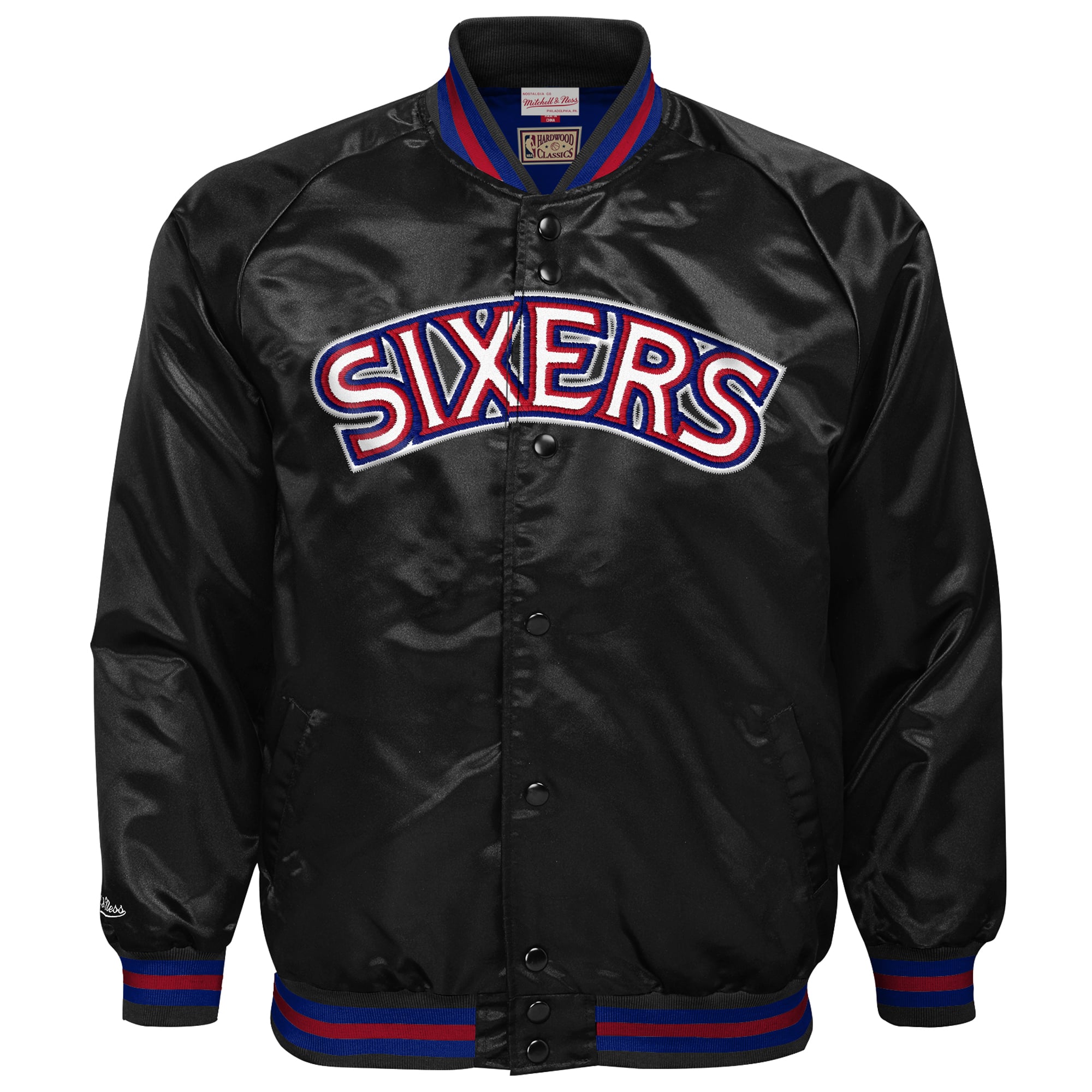 Youth Mitchell & Ness Black Philadelphia 76ers Lightweight Satin Raglan Full-Snap Jacket
