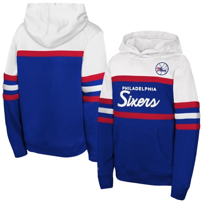 Philadelphia 76ers Mitchell & Ness Youth Vintage Head Coach Hoodie - Royal/White
