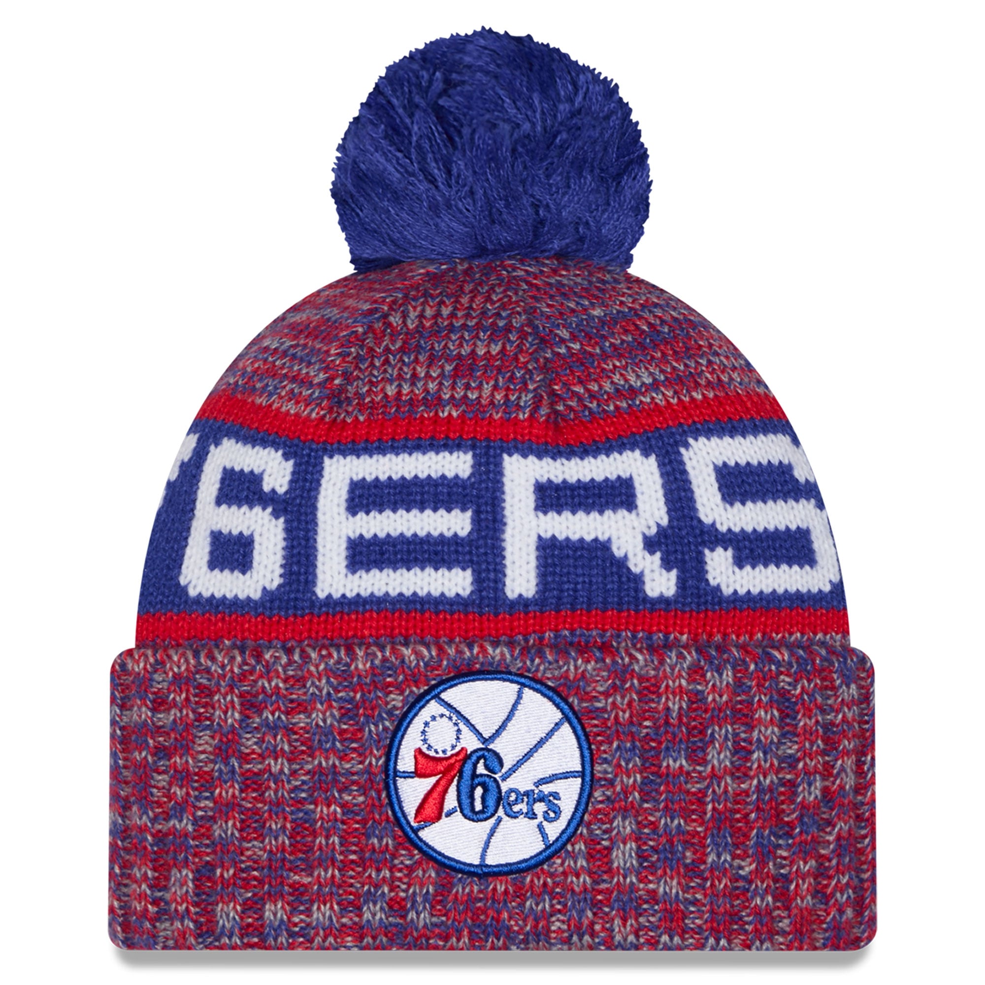 Bonnet New Era rouge Philadelphia 76ers pour enfant, tricolore, à revers et pompon