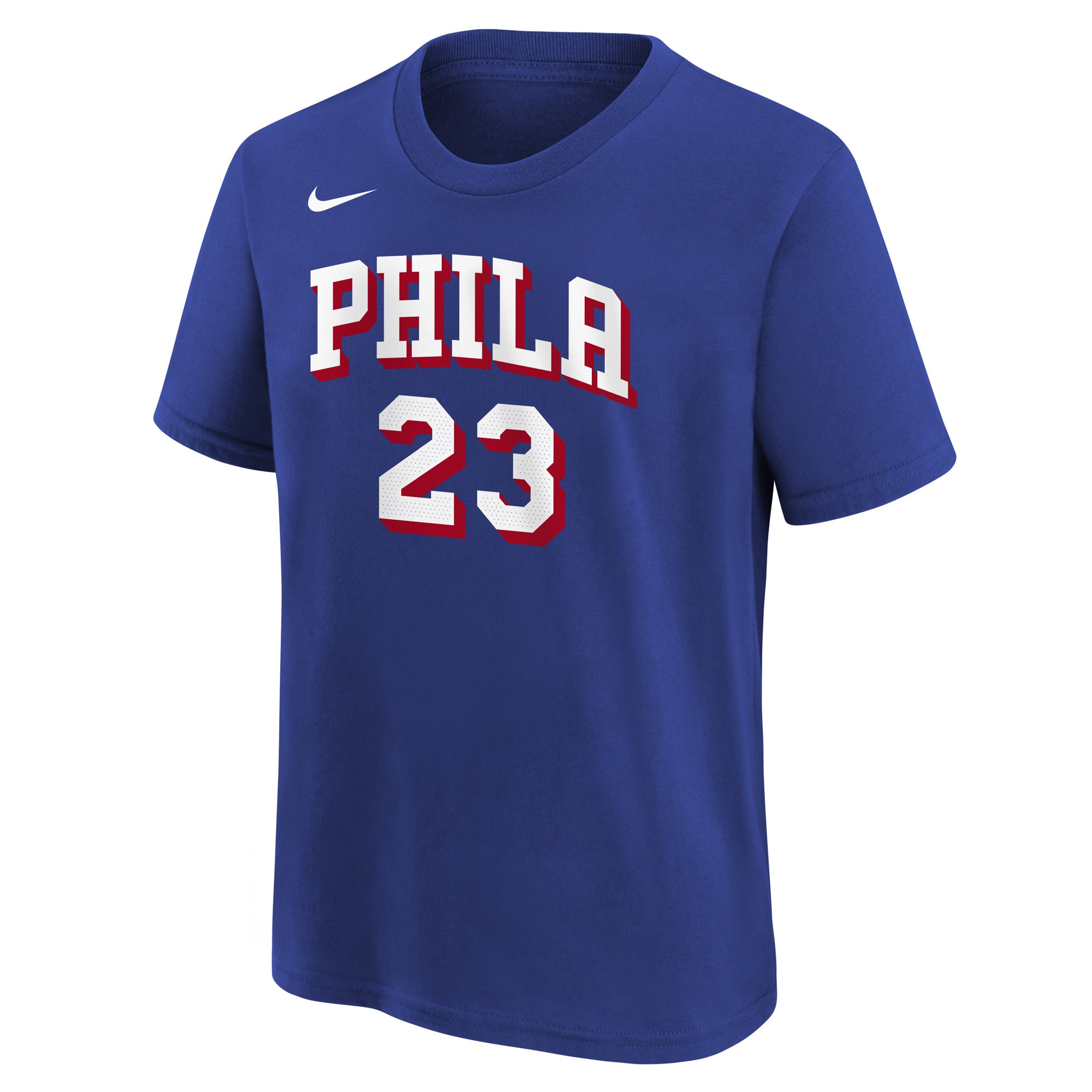 T-shirt Nike LeBron James Royal Philadelphia 76ers pour enfant, avec nom et numéro emblématiques