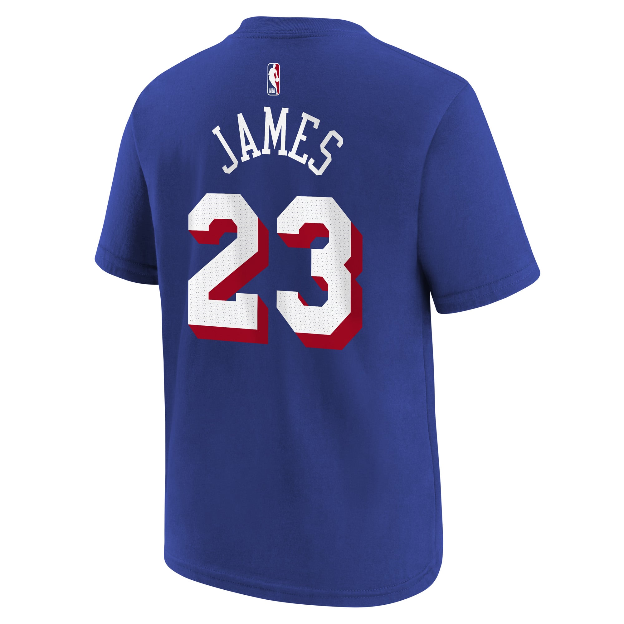 T-shirt Nike LeBron James Royal Philadelphia 76ers pour enfant, avec nom et numéro emblématiques
