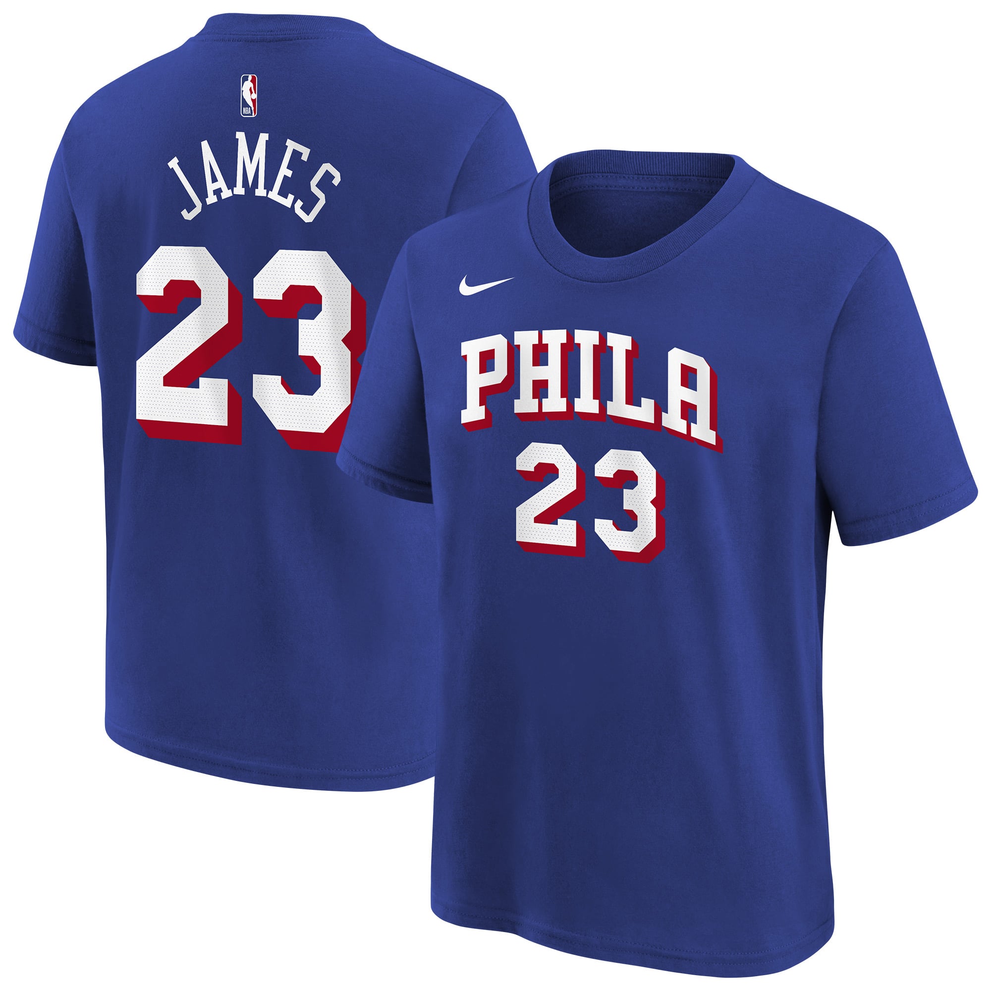 Youth Nike LeBron James Royal Philadelphia 76ers Name & Number T-Shirt - Icon Edition