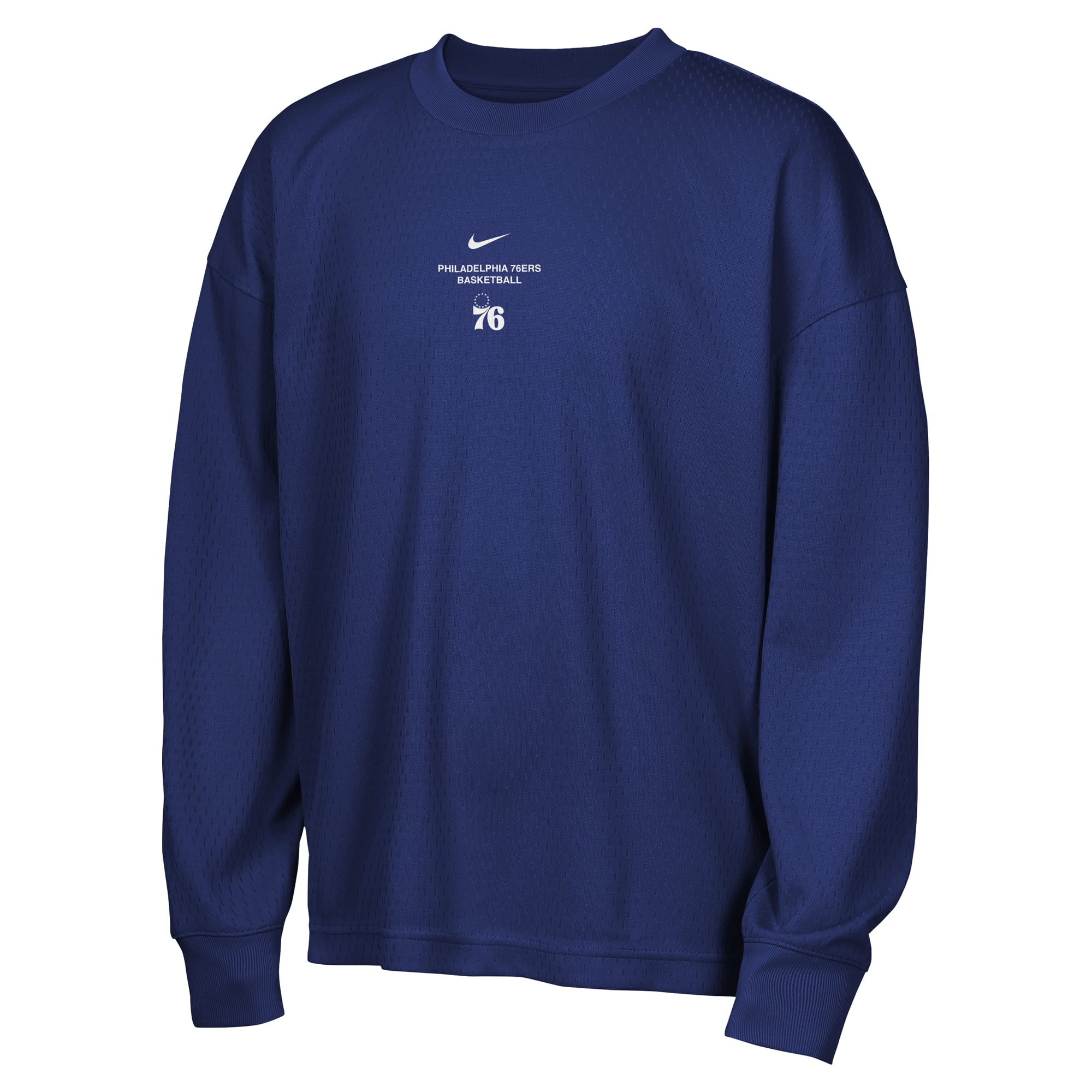 T-shirt à manches longues Nike Royal Philadelphia 76ers 2026 Standard Issue pour jeunes, performance avant-match