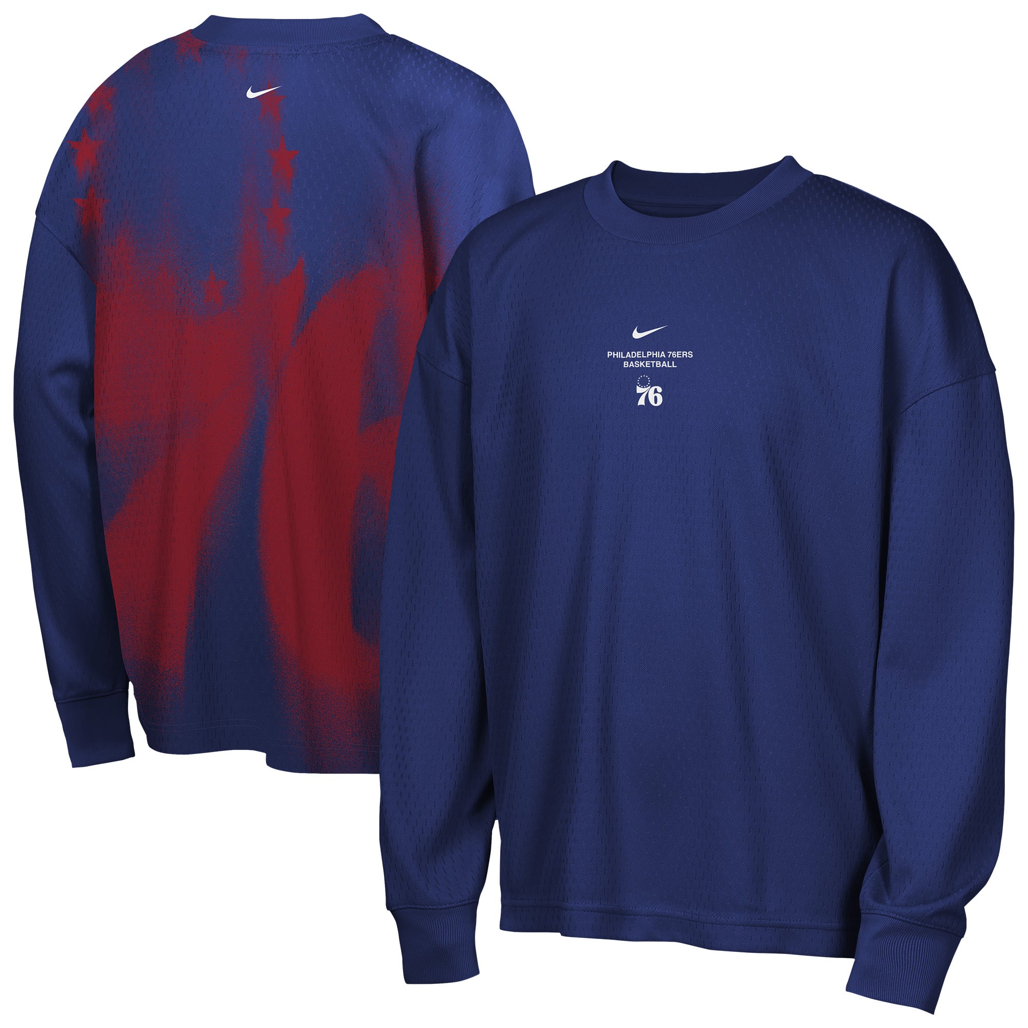 T-shirt à manches longues Nike Royal Philadelphia 76ers 2026 Standard Issue pour jeunes, performance avant-match
