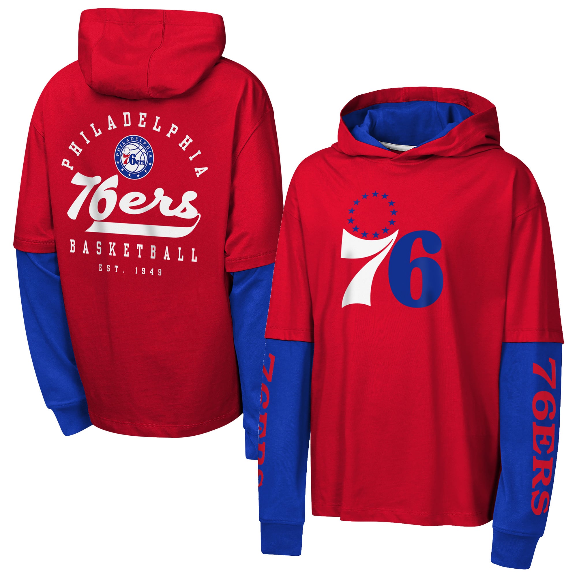 T-shirt à capuche surdimensionné en faux nickel rouge Philadelphia 76ers pour jeunes Outerstuff