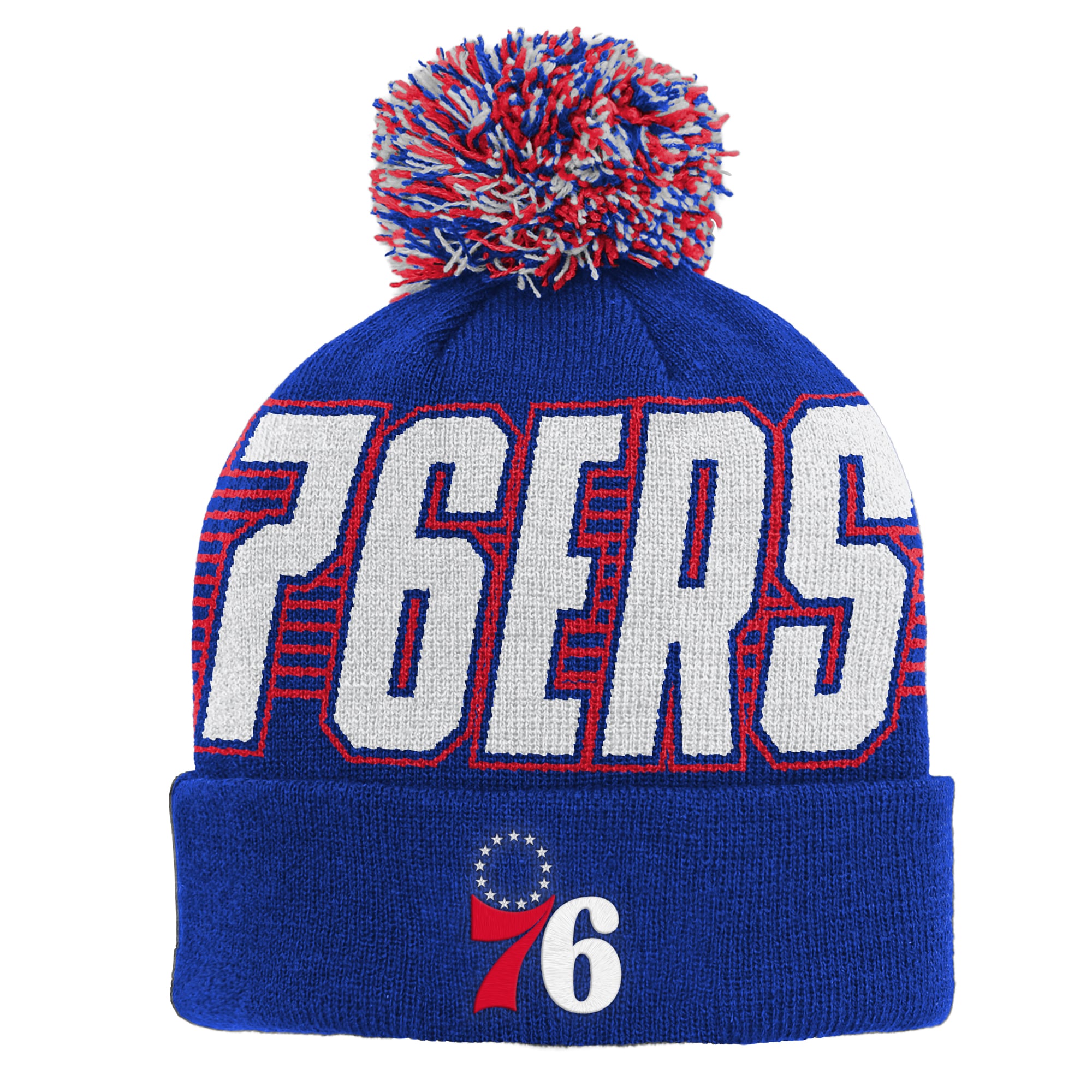 Bonnet à revers bleu royal Philadelphia 76ers pour enfant Outerstuff avec pompon
