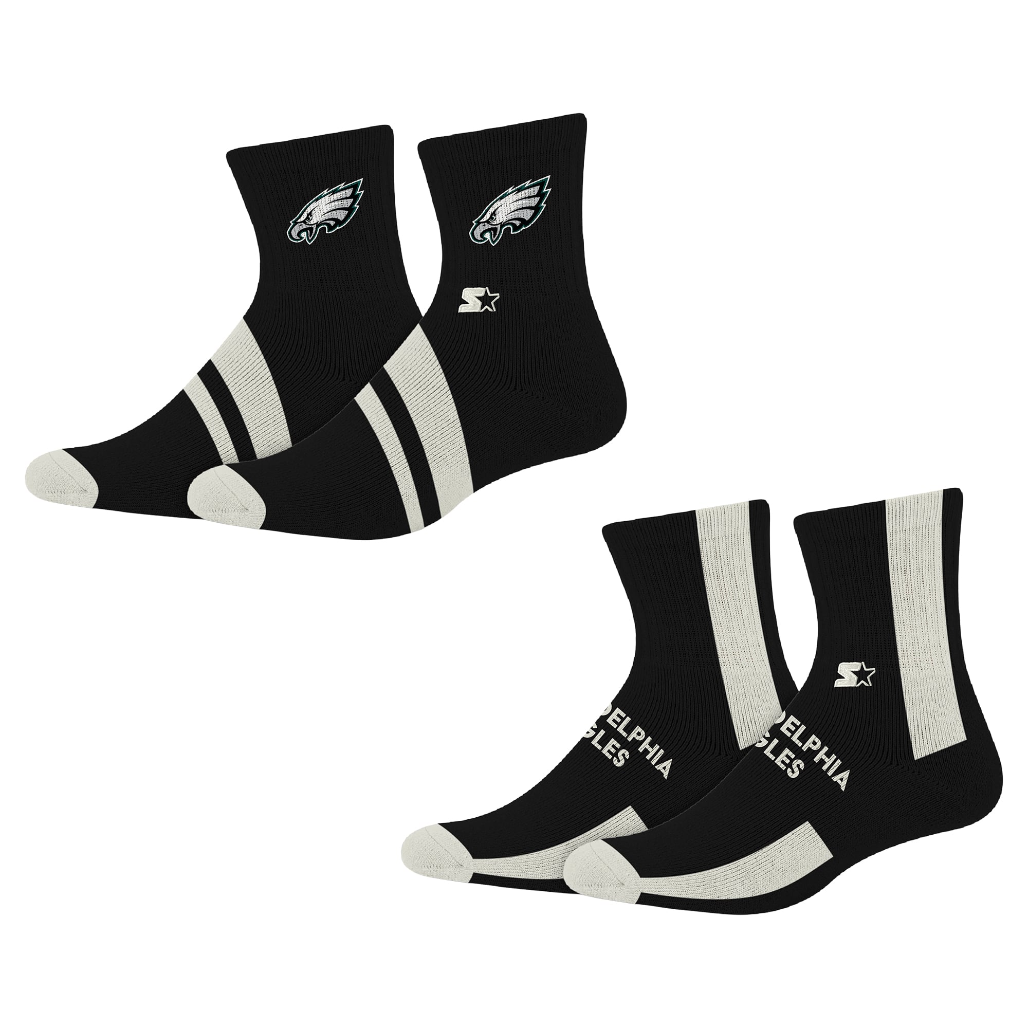 Chaussettes Starter Black Philadelphia Eagles Summit Stripe, lot de 2 paires