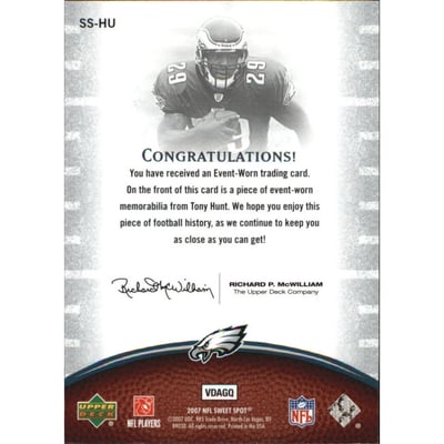 2007 Sweet Spot Sweet Swatch Jersey #SSHU Tony Hunt