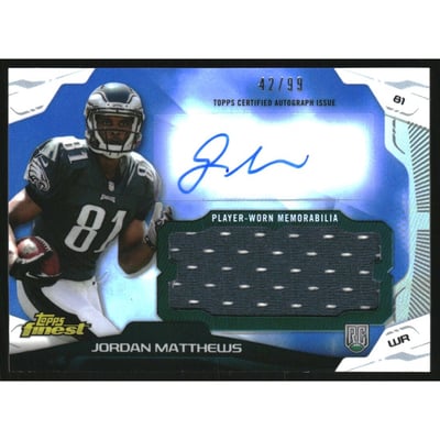 2014 Finest Jumbo Jersey Autographs Blue Refractors #AJRJM Jordan Matthews
