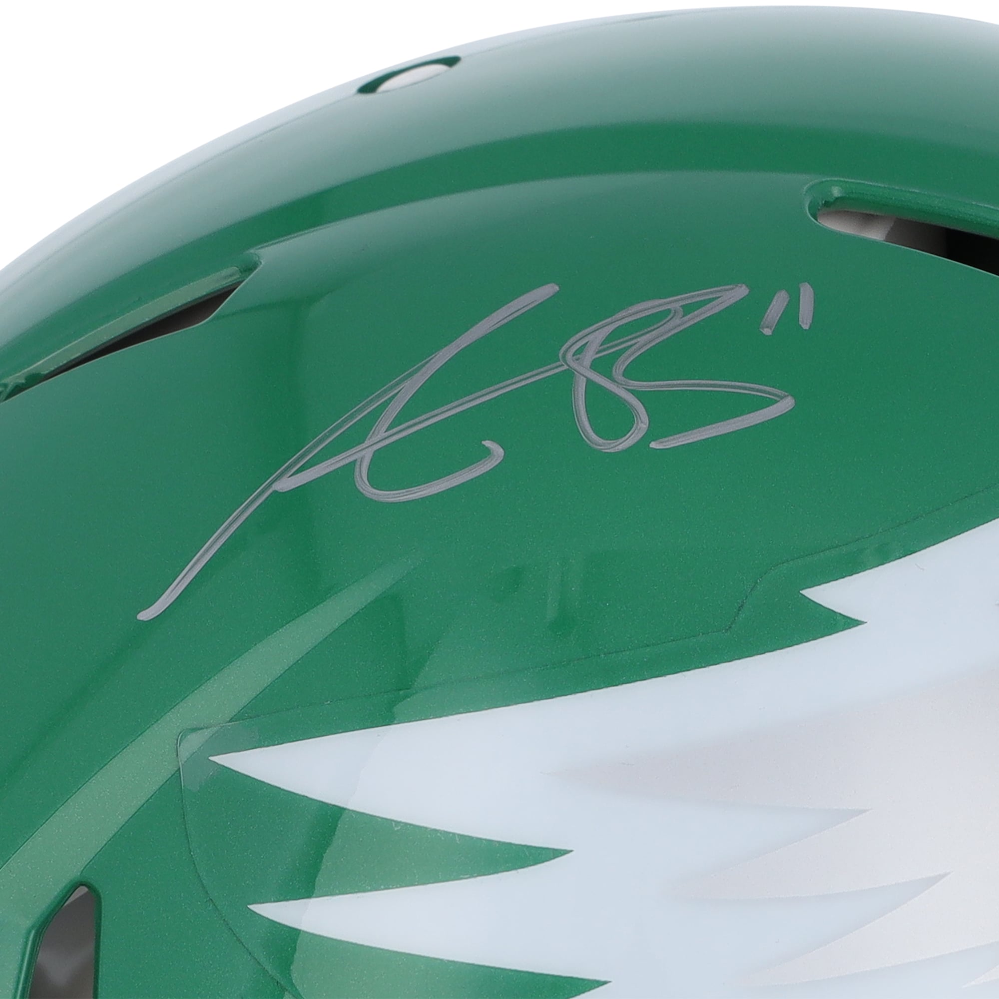 Casque authentique de vitesse alternative autographié par A.J. Brown Philadelphia Eagles Riddell Kelly Green 2023