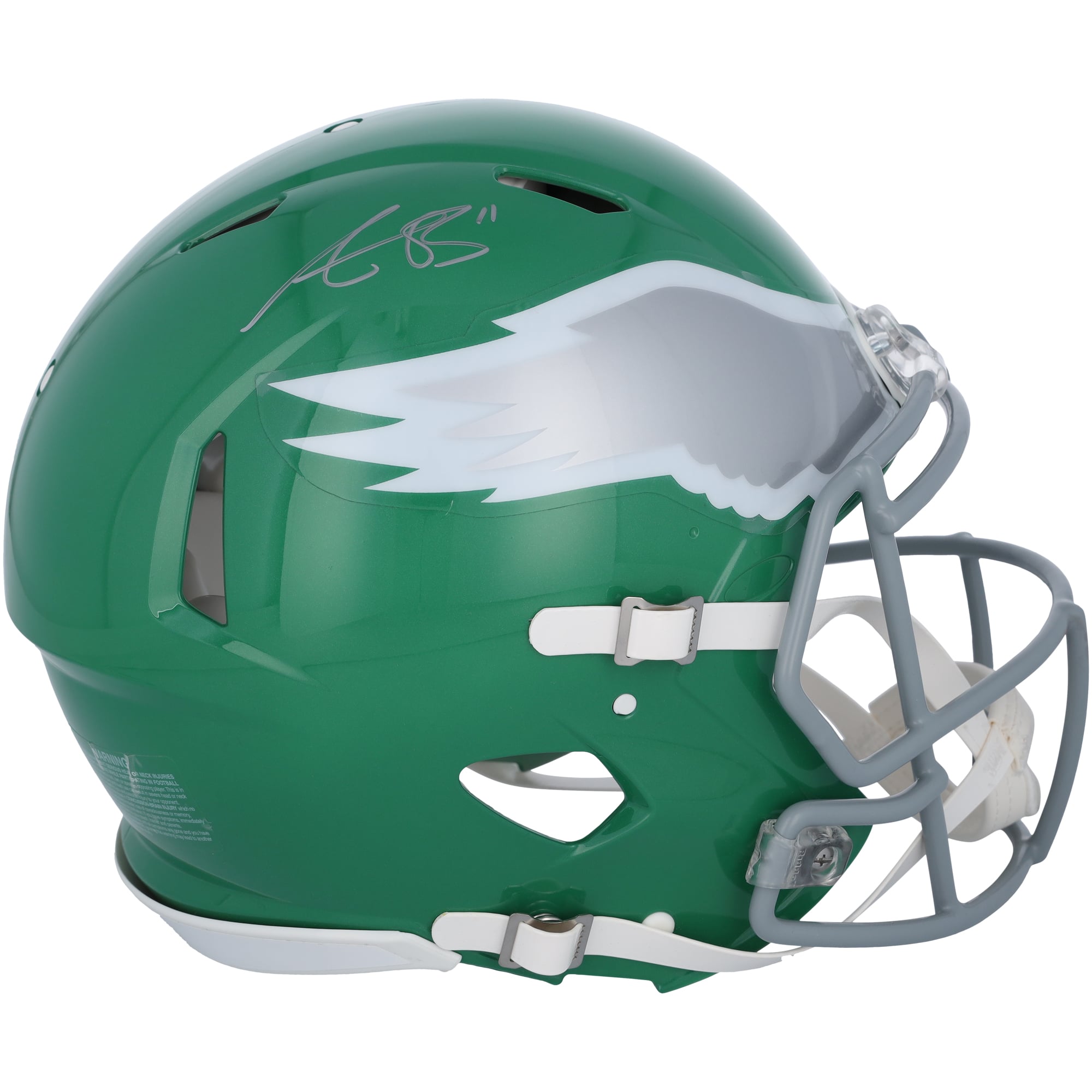 Casque authentique de vitesse alternative autographié par A.J. Brown Philadelphia Eagles Riddell Kelly Green 2023