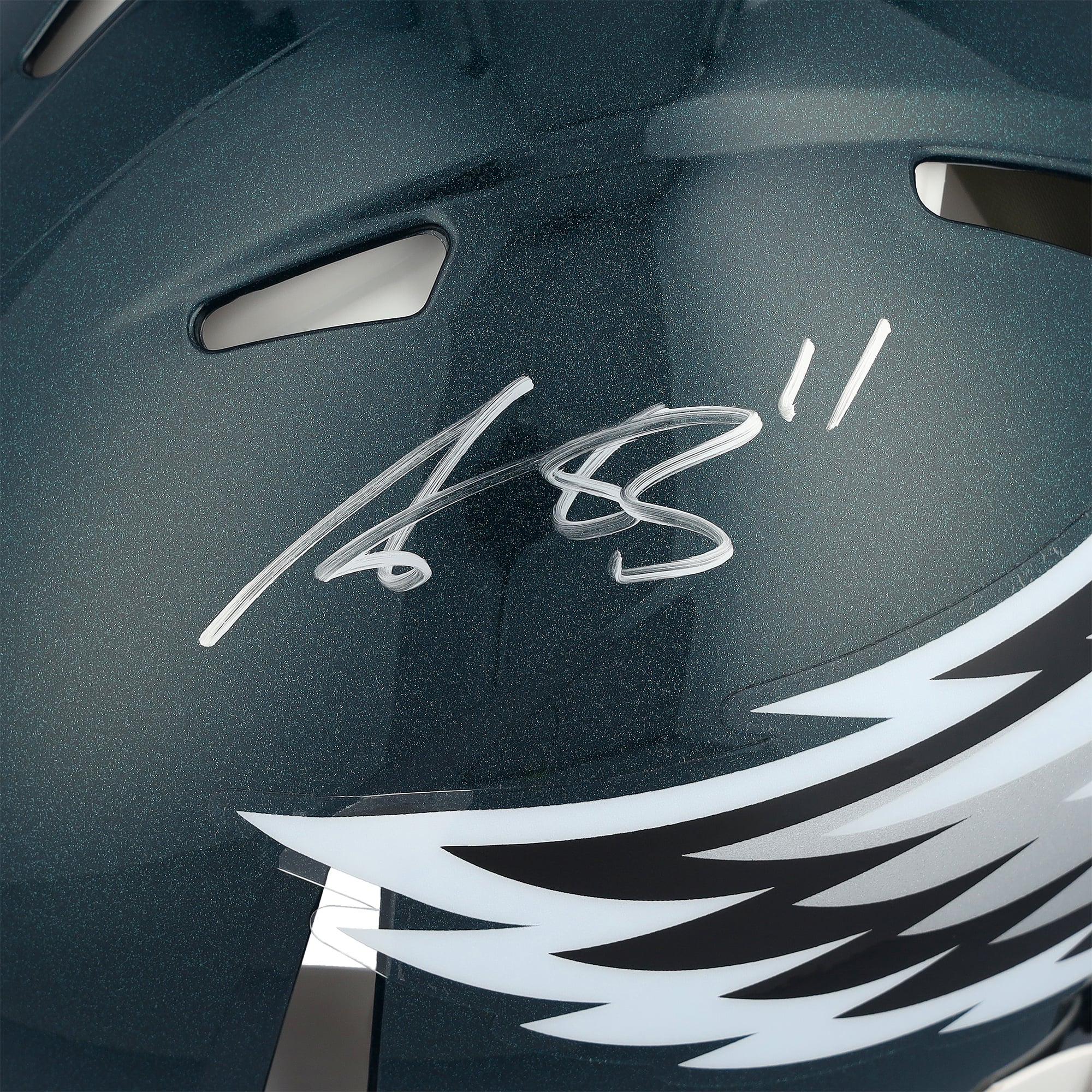 Casque Riddell authentique dédicacé par A.J. Brown des Philadelphia Eagles pour le Super Bowl LIX Champions Speed