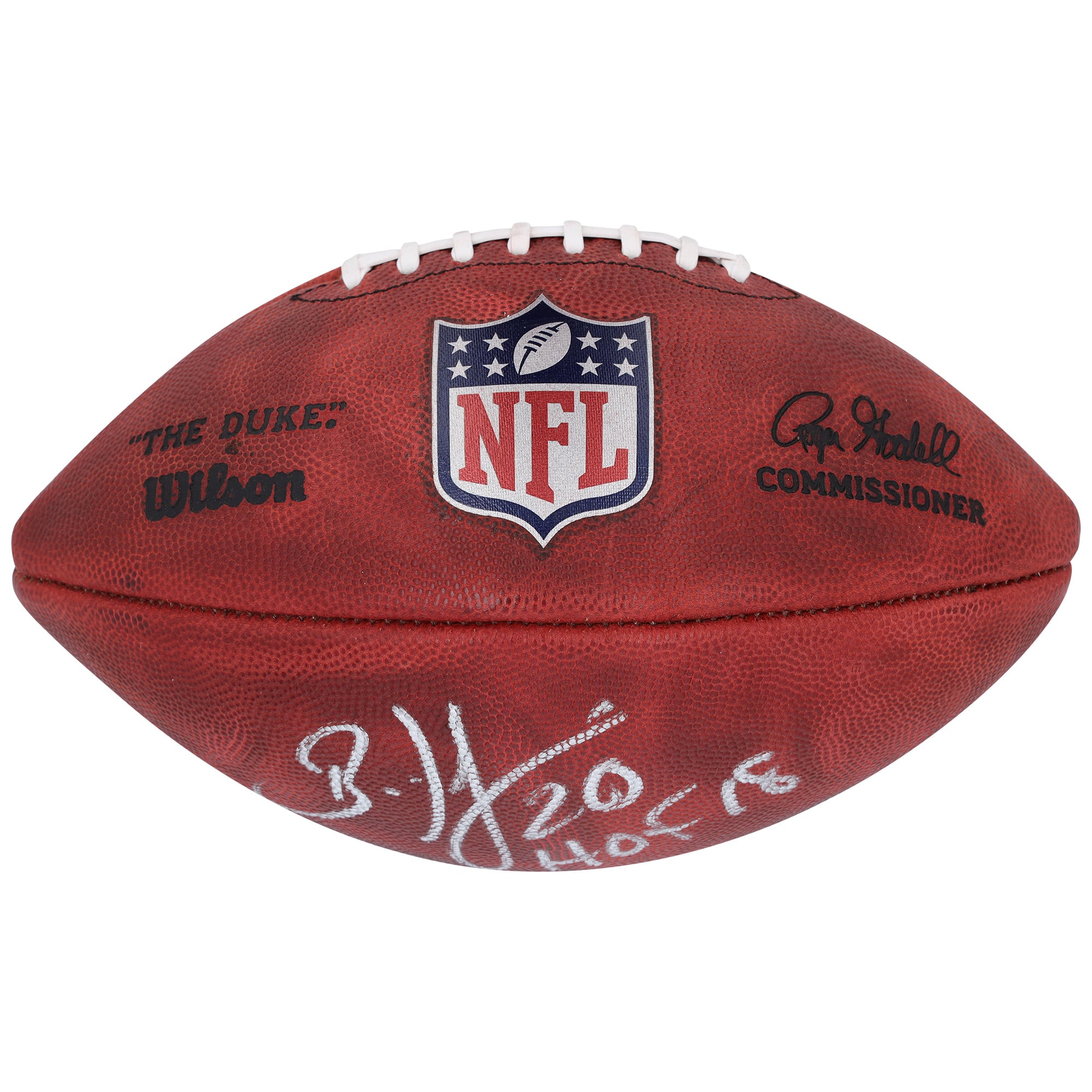 Ballon de football Duke en couleur autographié par Brian Dawkins des Philadelphia Eagles avec l'inscription « HOF 18 »